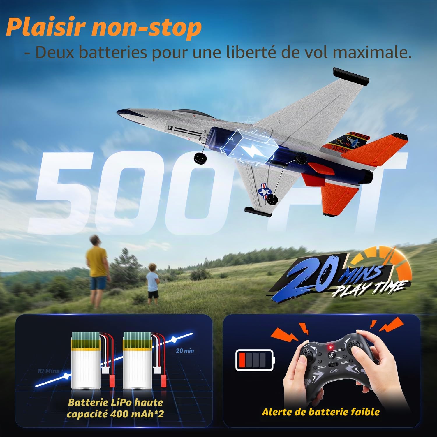 DEERC Avion RC F16 X-62A Vista 4 canaux jet télécommandé stabilisateur gyroscopique 6 axes EPP RTF