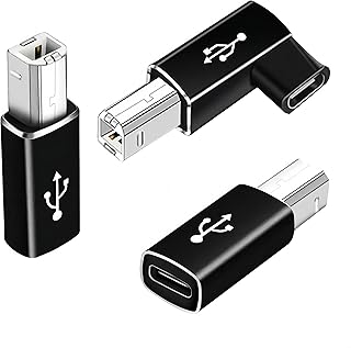 USB B - USB Cアダプター 3個パック 90度 USB C - USB Bアダプター プリンター、Chromebook Pixel、エレクトリックピアノ、シンセサイザー、MIDIポート付きデバイスに対応 ブラック