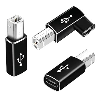 3-Pack USB B to USB C Printer Adapter,90 Degree USB C to USB B Printer Adapter Compatible with Printers,Chromebook Pixel,Electric Piano,Synthesizers and Devices with MIDI Port.,Black