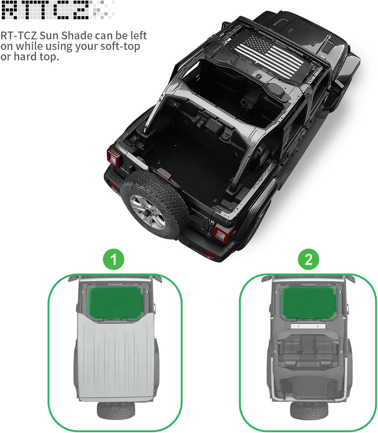 RT-TCZ for Jeep JL Bikini Top Sunshade Mesh, JLU Black US Flag Front Sun Shade for Jeep Wrangler JL JLU Gladiator JT 2018 up American Flag Accessories
