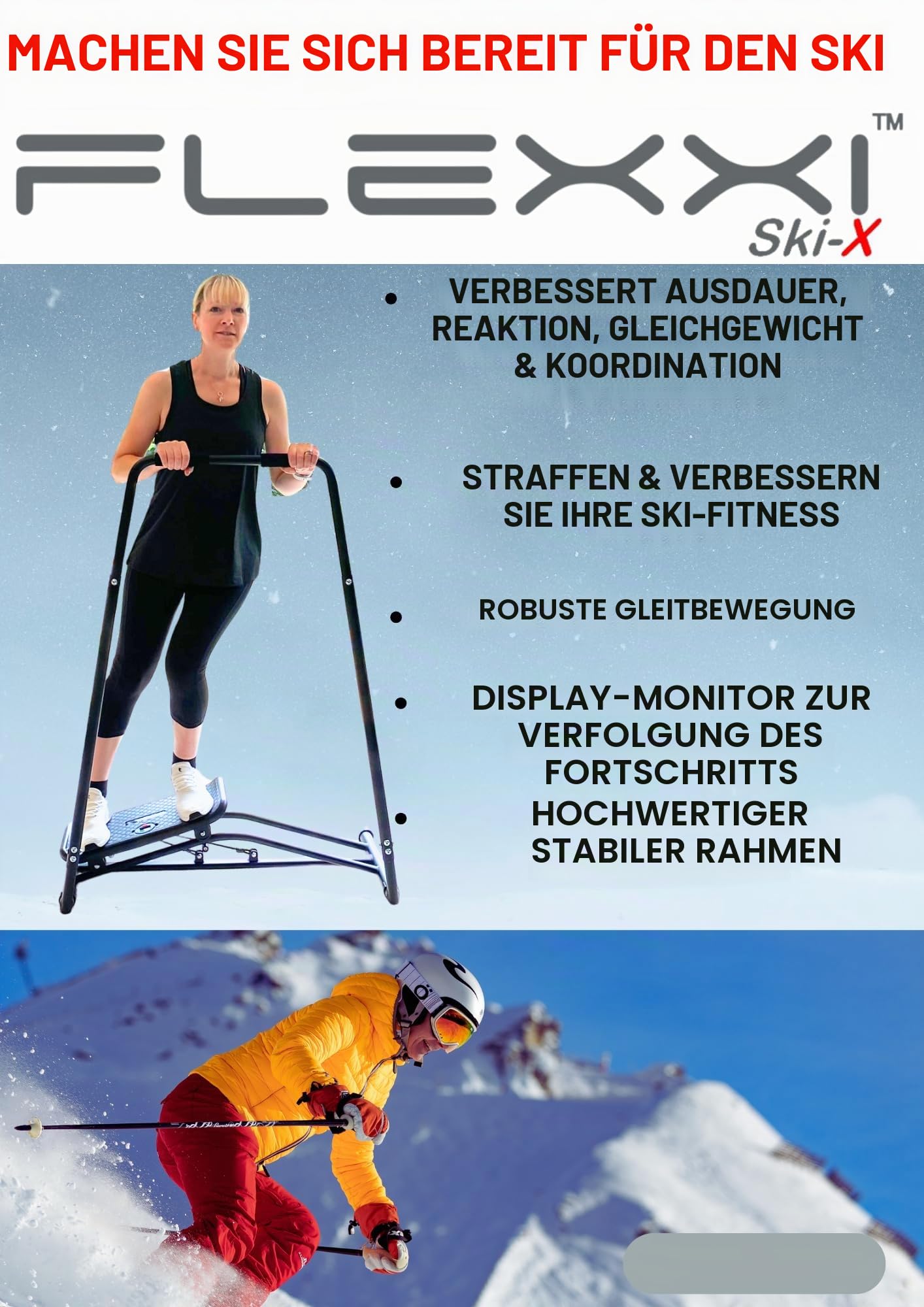 Ski-X Ski-Simulator-Maschine, neuestes Multi-Muskel-Workout-Heimtraining – Gesäß, Stepper, Körperbalance, Indoor-Aerobic, Taillentraining