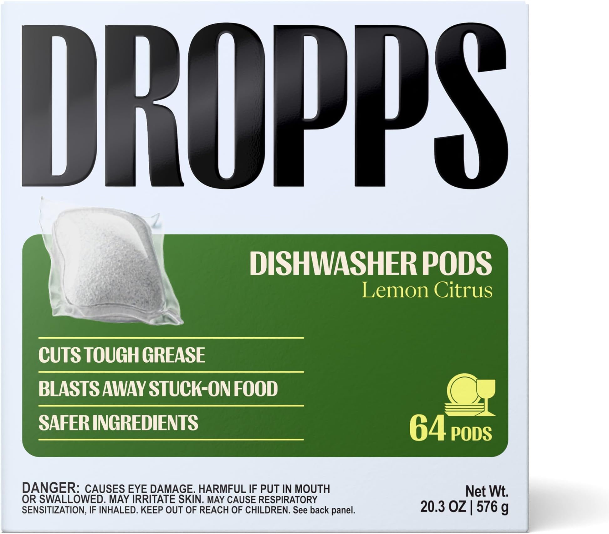 Dropps Dishwasher Detergent Pods: Lemon | 64 Count | Cuts Grease & Fights Stuck On Food | For Sparkling Glassware & Dishes | Low Waste Packaging