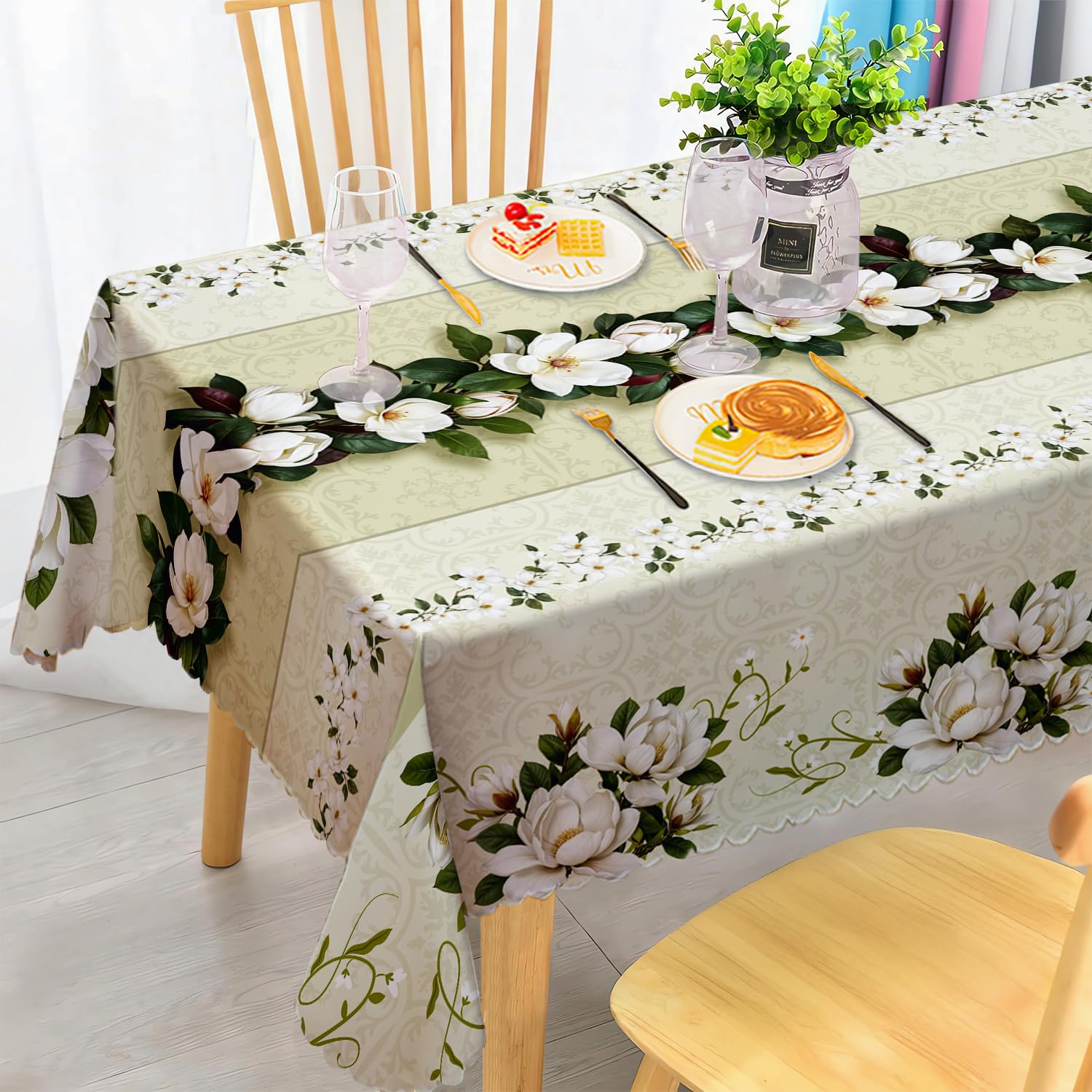 iEvery Floral Tablecloth Wipe Clean 110x140cm, Wipeable Rectangular Table Cloth Waterproof Stain-Resistant Polyester Table Cover for 2-4 Seater Dining Kitchen Patio Garden Party Outdoor Home Decor โ image 1