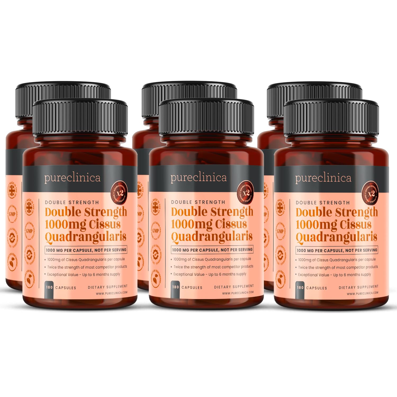 Doppelt Dosiertes Cissus Quadrangularis 1000mg x 10801 vegetarische Kapseln - 3 Jahre Vorrat