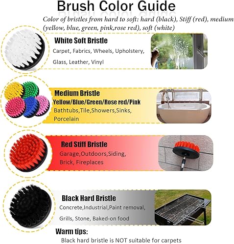 Miniatura 2 de Juego de accesorios de cepillo de taladro, paquete de 7 cepillos de limpieza eléctrica de 14 pulgadas + accesorio prolongado para taladro, cepillo