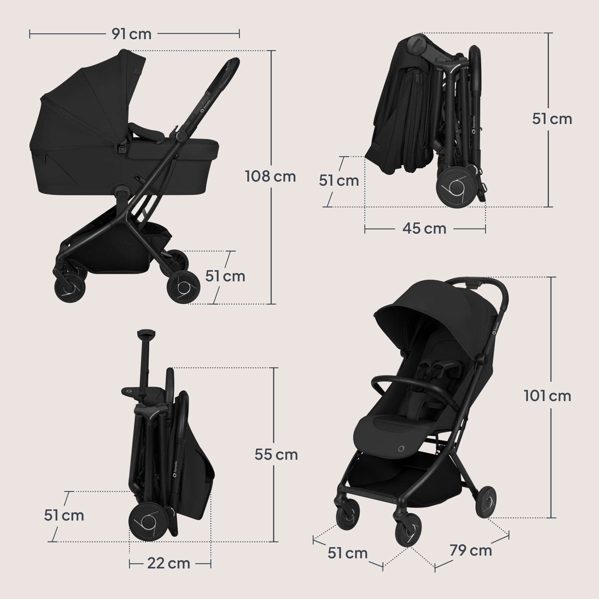 Lionelo Sia Flex Passeggino 2 in 1 (0-4 anni, 0-22 kg) Navicella Pieghevole | Ultraleggero, Compatto da Città, Chiusura con una Mano, UPF50+, Ventilazione 3D, Fibbia Magnetica, Posizione Sdraiata