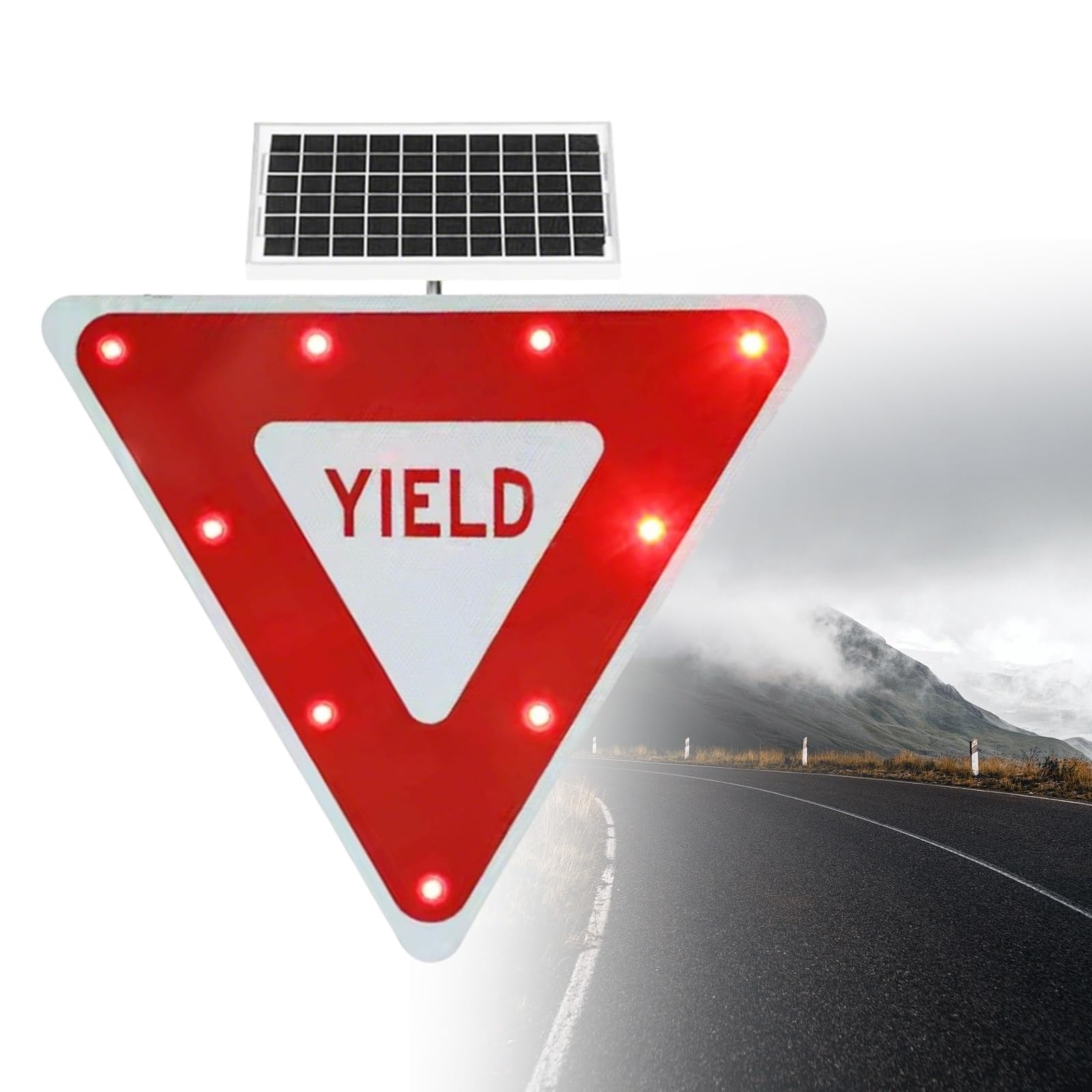 Solar Powered LED Yield Signs, Solar LED Flashing Yield Sign, Durable and Built for Outdoor use, Reflective Film, IP65 Waterproof, for School Zones Parking Lots