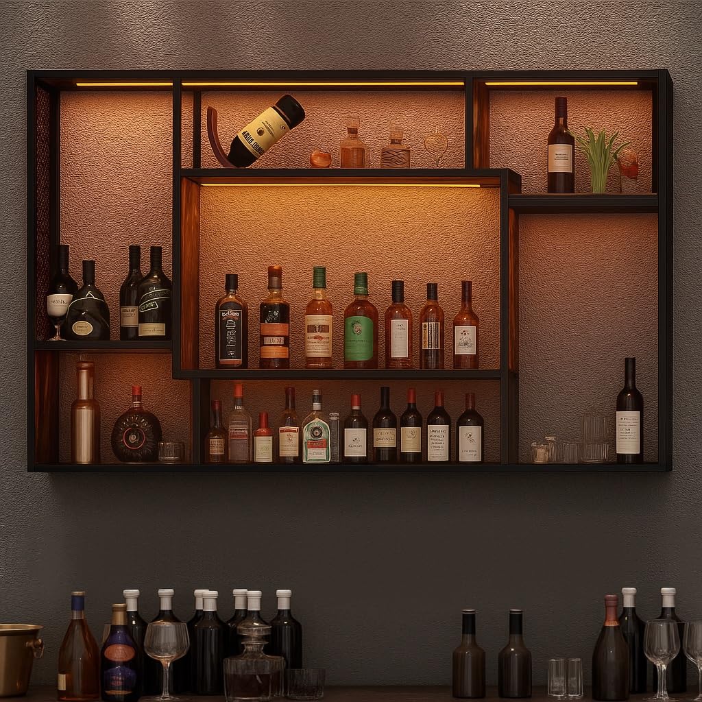 YOURLITE Porte Bouteille Mural Industriel,Étagère Bar en Métal Murale,Noir