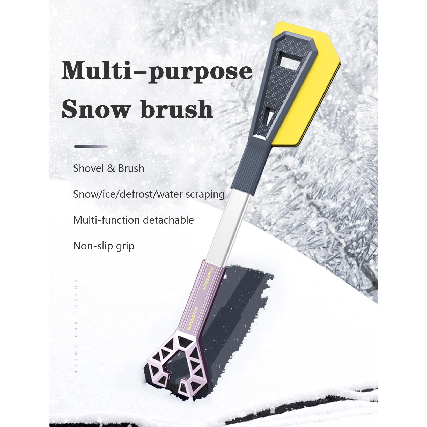 YUHANG Grattoir à Glace Détachable Multifonctionnel,Brosse à Neige sans Poils,Alliage d'Aluminium avec Poignée Antidérapante pour Gratter la Neige,la Glace,Le Dégel et l'eau,67 cm