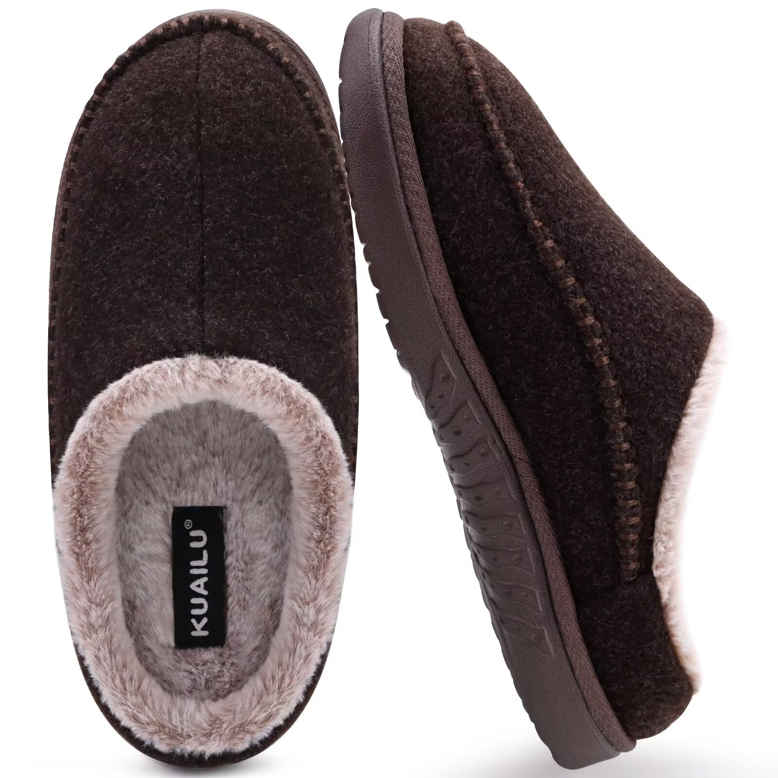 KuaiLu Mens Clog Slippers with Arch Support Suede Faux Fur Memory Foam Warm House Shoes Comfortable Slip-on Mans Bedroom Indoor Outdoor Slippers