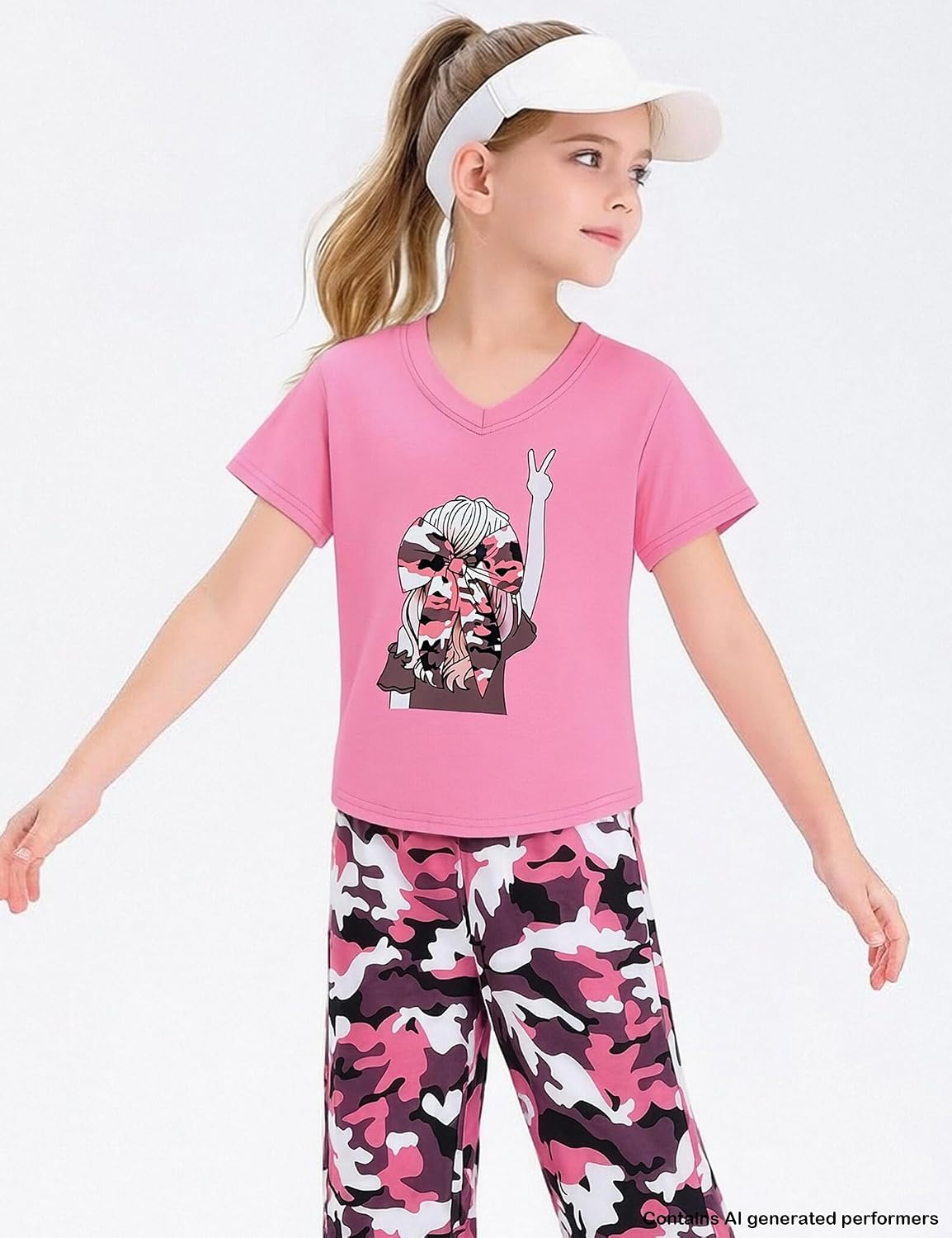 Girls Outifts Cool Girl Print short sleeves camouflage Long pants 2PS Teen Girl Clothes 5-16 Years image 3