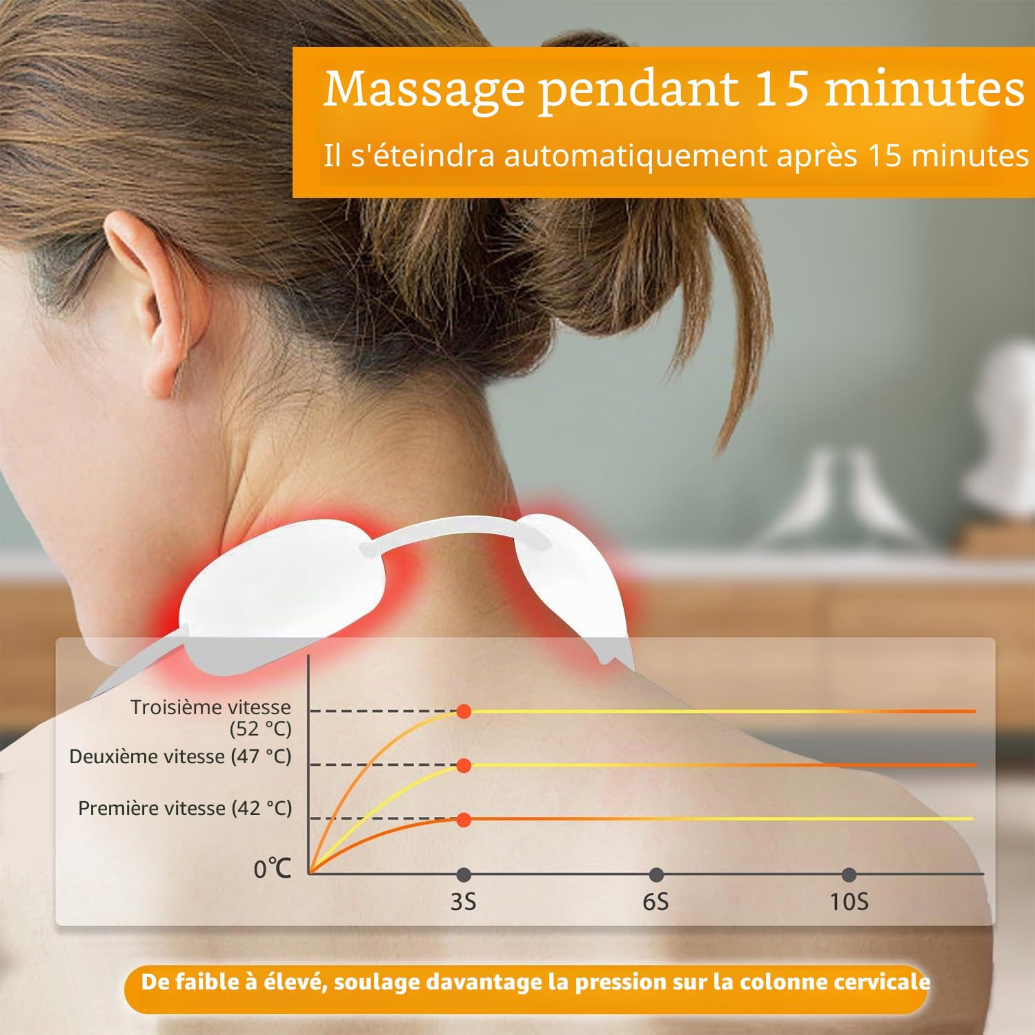 Masseur Cervical EMS, Points D'acupuncture du Massage Lymphatique Cou 6 Modes 15 Niveaux D'intensité Massage Cou Portable avec Fonction Chauffante pour Maison, Bureau, Voyages