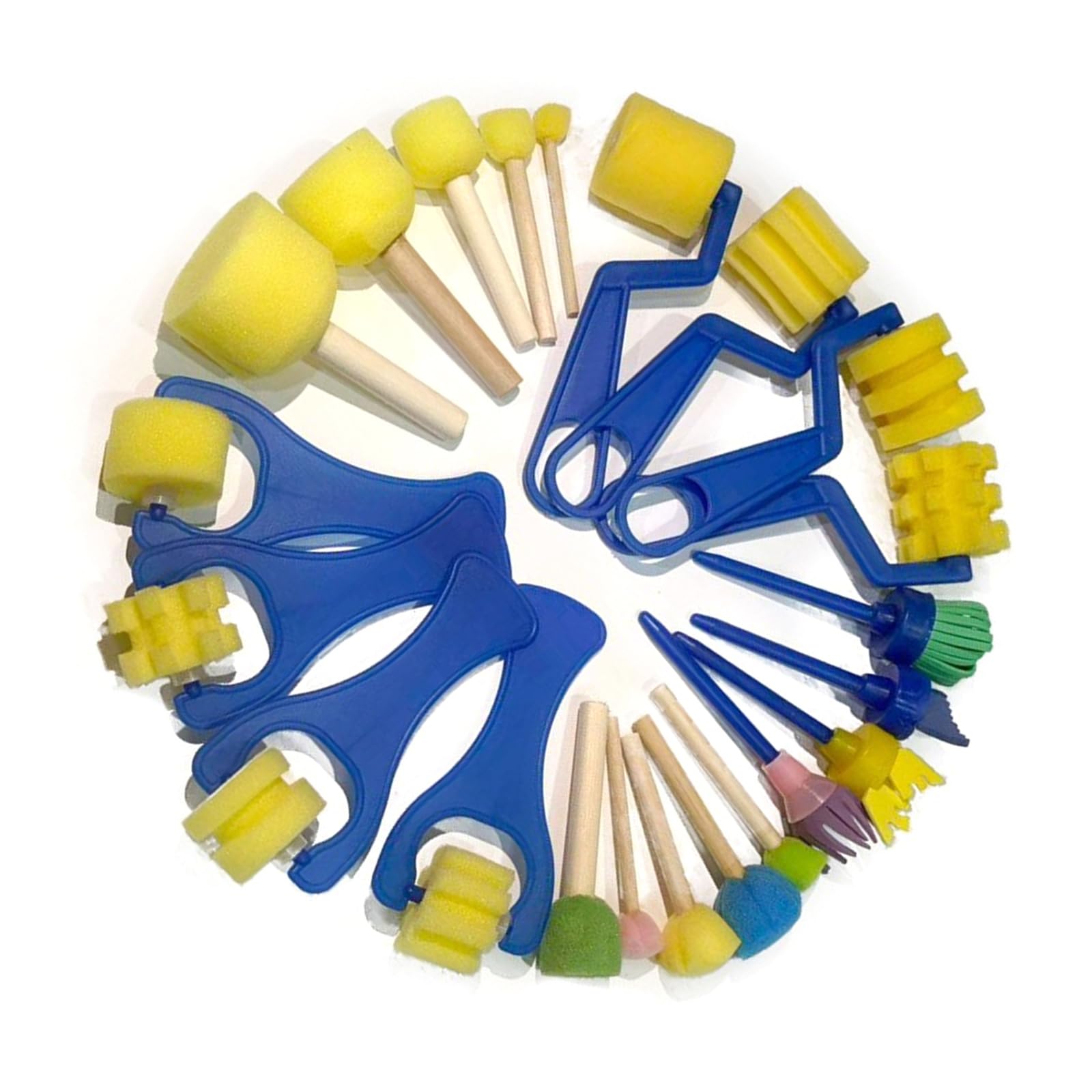 Hsyzygian Educational Sponge Painting Stamper Set with/Wooden Handle for Toddler Early Learning Watercolor Painting Recyclable Spongiform Paint Brushes