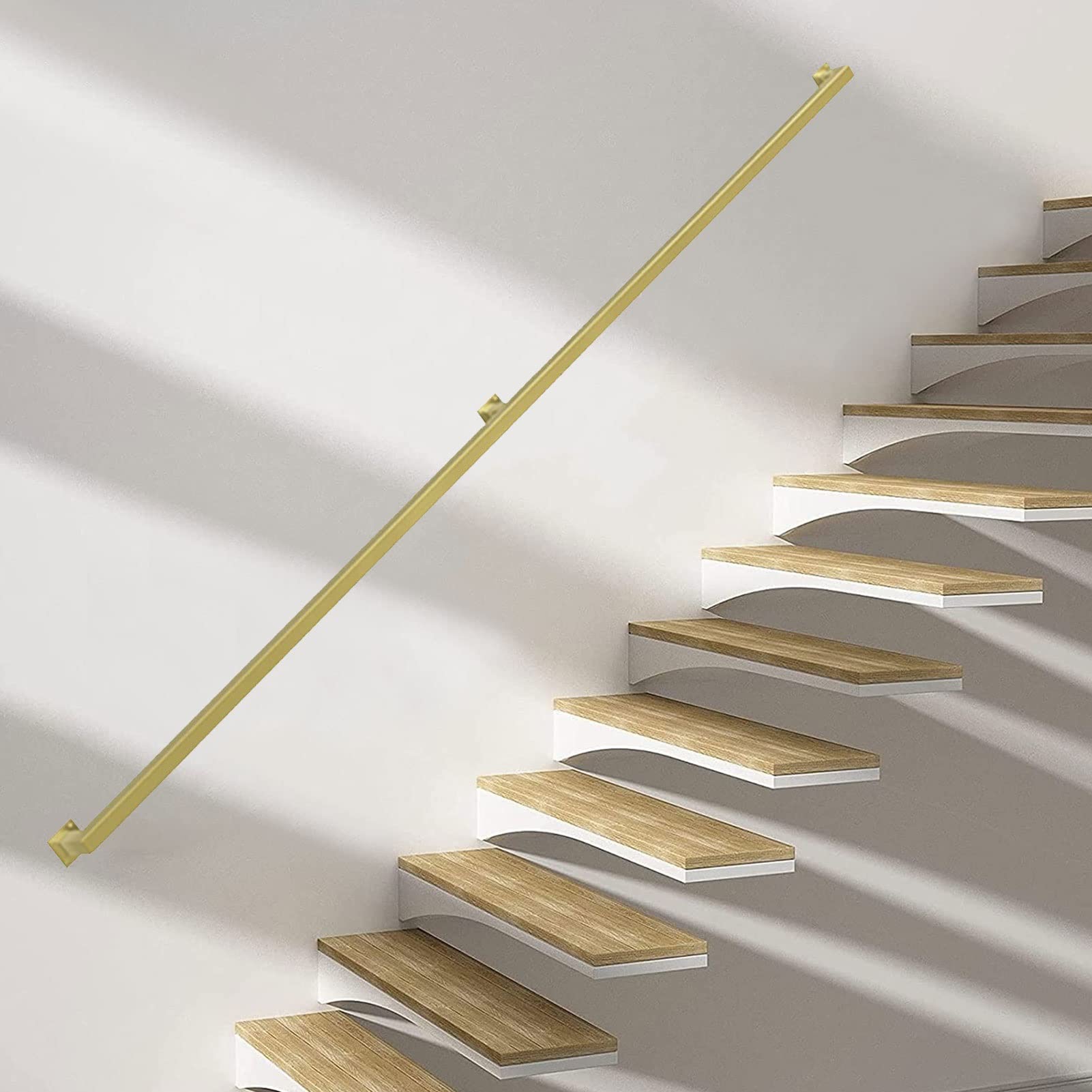 Attrex One Color Wrought Iron Handrails, Gold Metal Stair Banister Handrail Railing Kit With Bracket, Non-Slip Staircase Handrails Banisters Support Rod Loft Safety Hand Grab Rails(9Ft/270Cm)