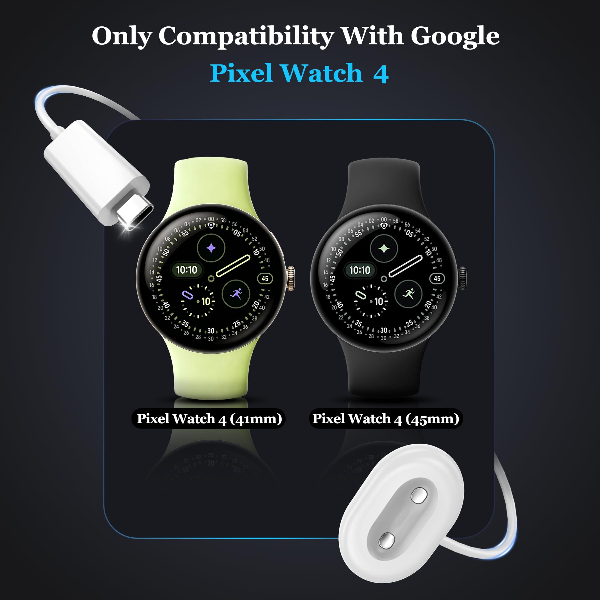 Confezione da 2 caricabatterie per Pixel Watch 4, cavo di ricarica di ricambio di tipo C, compatibile solo con Google Pixel Watch 4 41 mm/45 mm (bianco)
