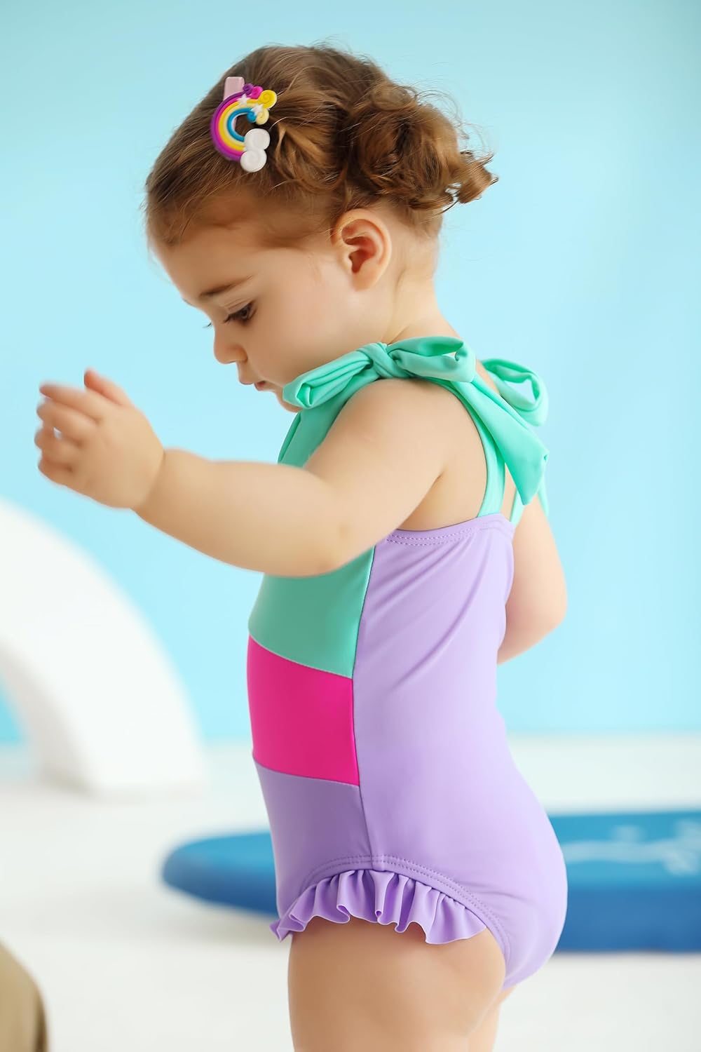 YOUNGER TREE Toddler Swimsuit Girl Color Block Stripe One-Piece Swimwear Baby Girl Bathing Suits - Image 4