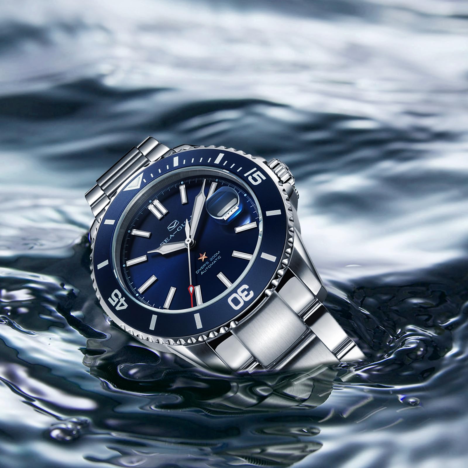 Seagull Herren Automatik Mechanische Taucheruhr Edelstahl Wasserdicht Business Dress Luminous Kalender Armbanduhren 44mm Ocean Series