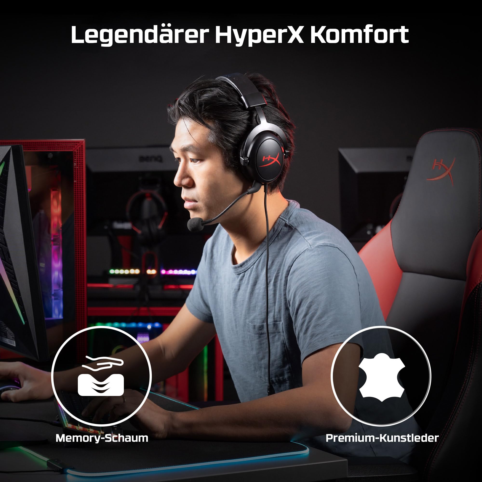 HyperXCloud Core-Gaming-HeadsetfürPC,DTSHeadphone:XSpatialAudio,Memoryschaum-Ohrpolster,robusterAluminiumrahmen