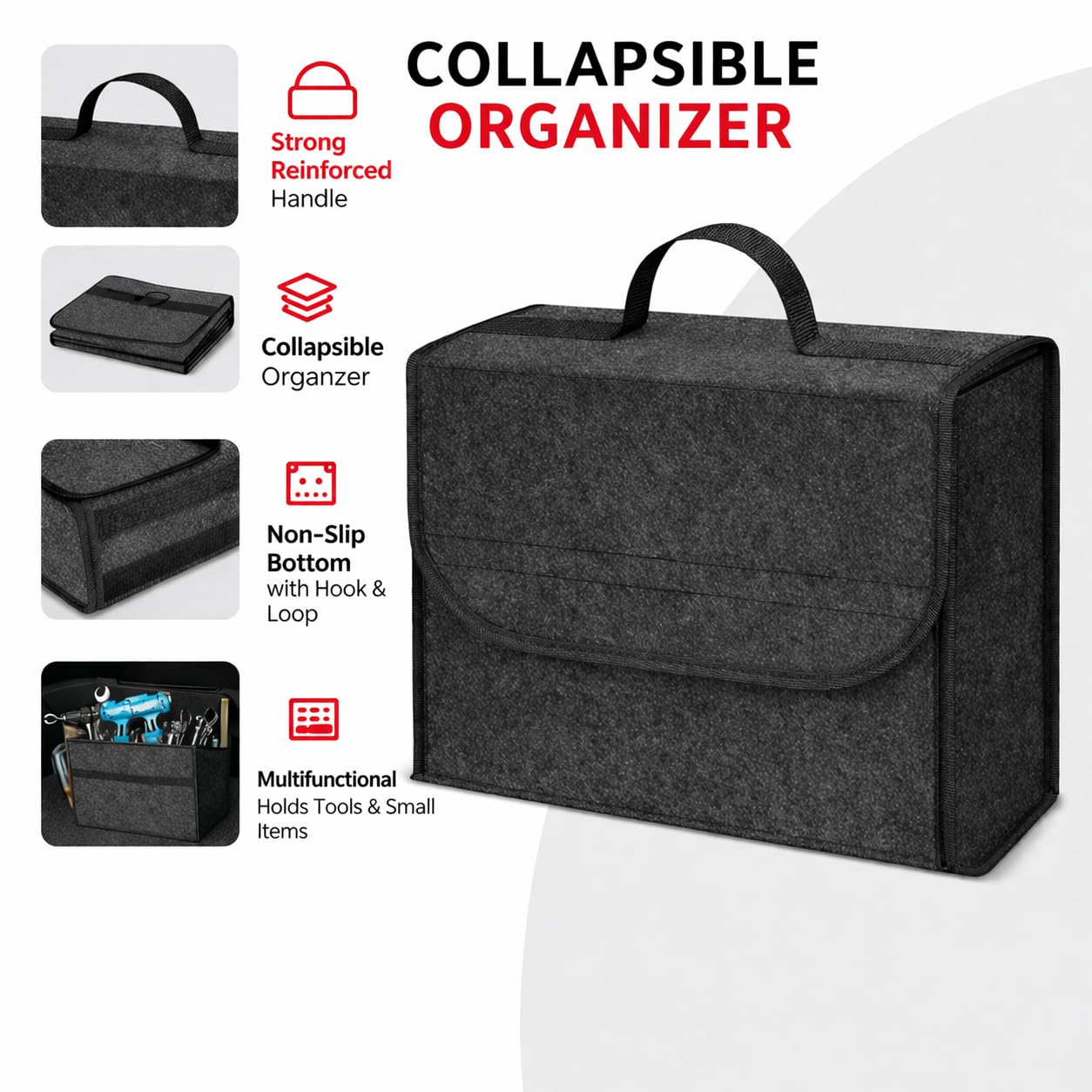 JVCV® Car Trunk Boot Organizer, Car Storage and Organizer Anti Slip Car Accessories Organizer for Car, Suv, Sedan, Truck, Minivan Anti Slip Bottom (Small). 1