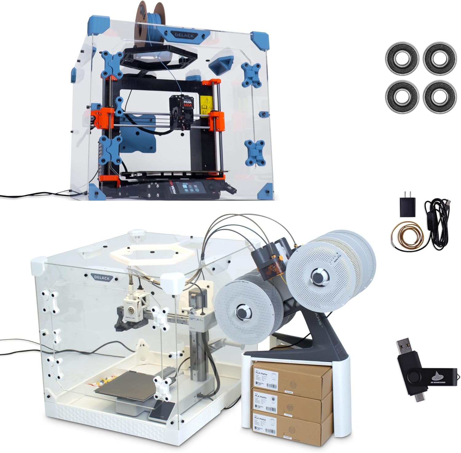 DELACK 3D Printer Enclosure Kit with LED Light | Made for Bambu Lab A1 Mini + Prusa MK4/Mini | Compatible with IKEA Lack Table | Printed Parts Not Included | 20+ Accessory Prints