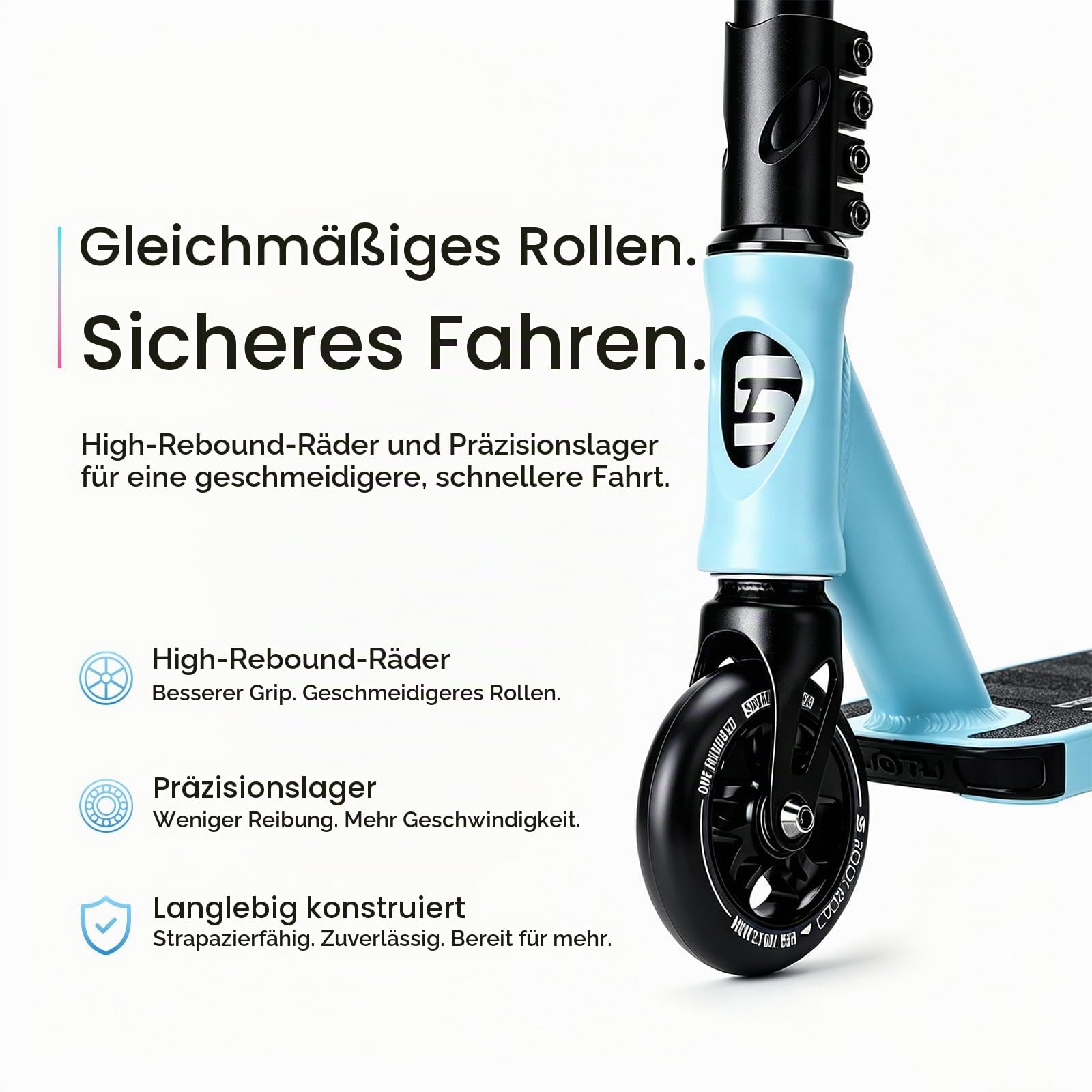 Stunt Scooter, 360° Lenkung, Stunt Roller mit 100mm 85A PU Räder, Stand Roller für Kinder Jugendliche und Erwachsene, Tragfähigkeit: 100 kg, Aluminium