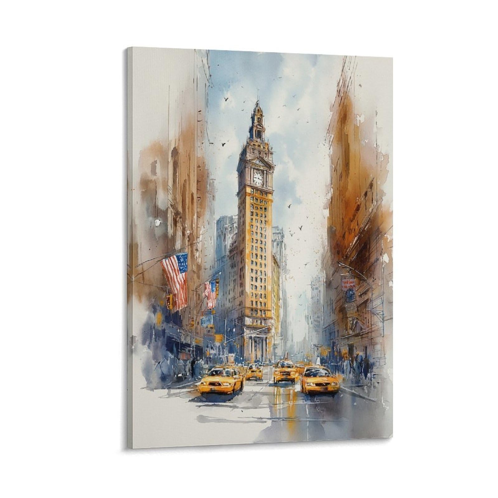 XWYMXZ Brooklyn Bridge New York 12x18inch(30x45cm) Vintage Travel Poster Watercolor Canvas Art