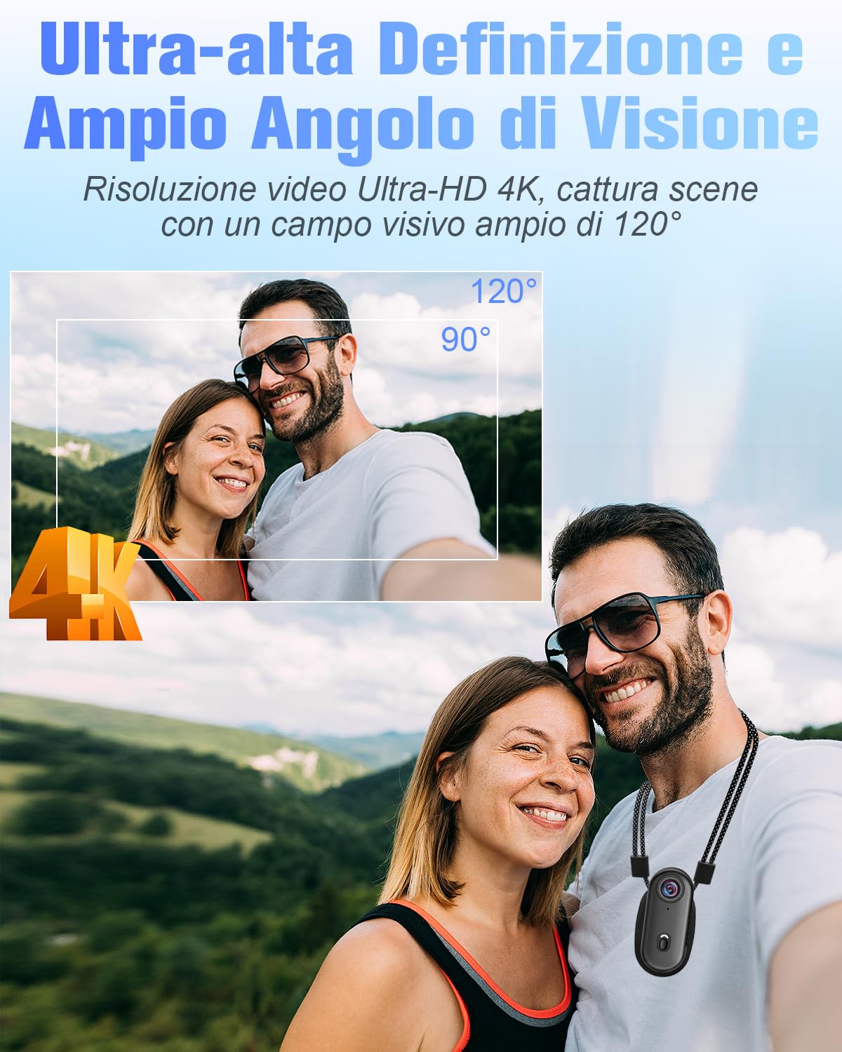 Action Cam 4K, Fotocamera Subacquea 30M, 120° Videocamera Sportiva WiFi Mini Telecamera Sportiva Body Cam Telecamera per Pollici Bici Moto Casco Sci Surf con Accesorios Multiples