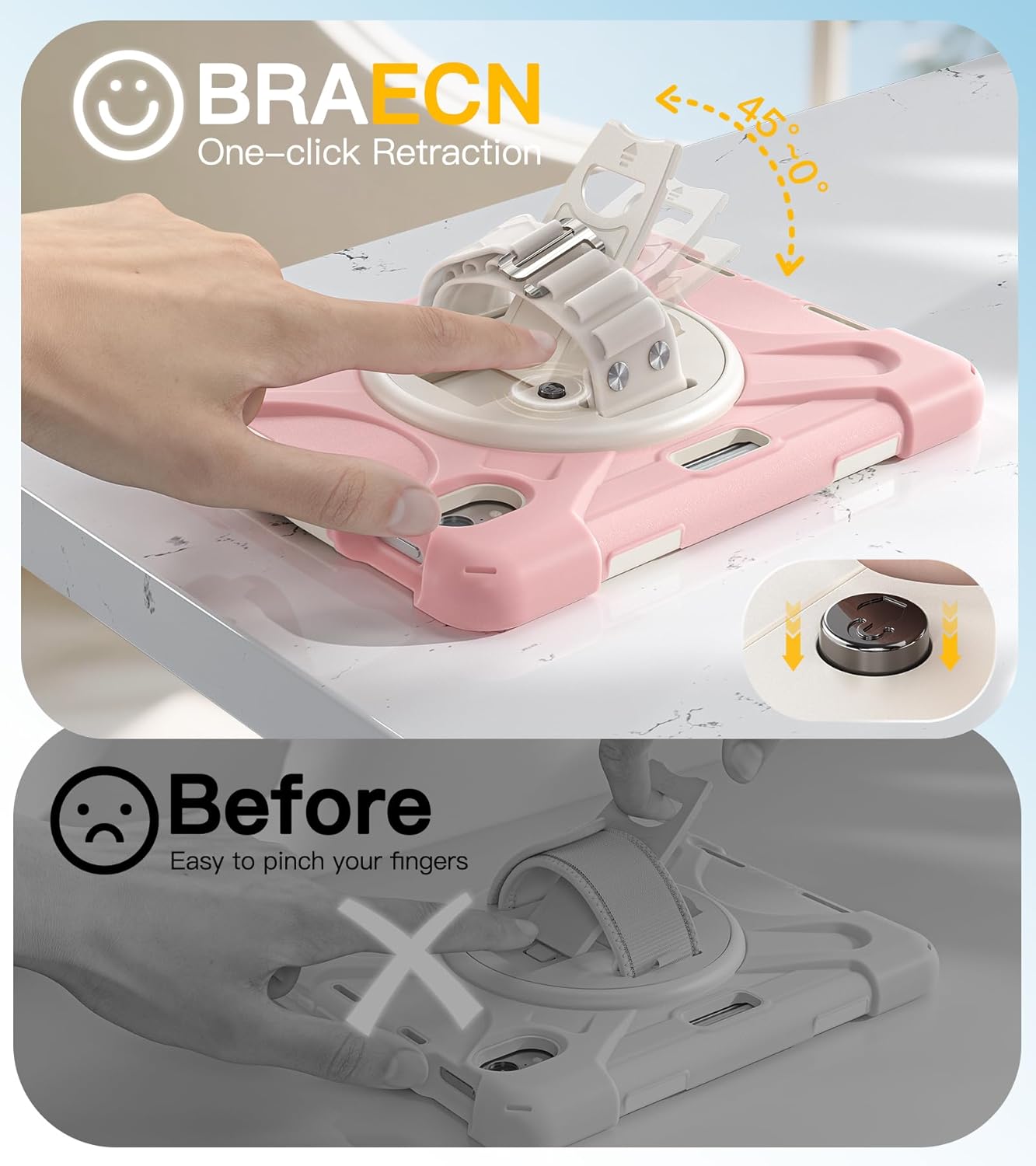 BRAECN for iPad mini 7(A17 Pro)/ 6 case 2024/2021 8.3 inch Heavy Duty Shockproof Protective with Pencil Holder Screen Protector 360°Rotating Stand Handle Full Body Cover Shoulder Strap Kids Friendly