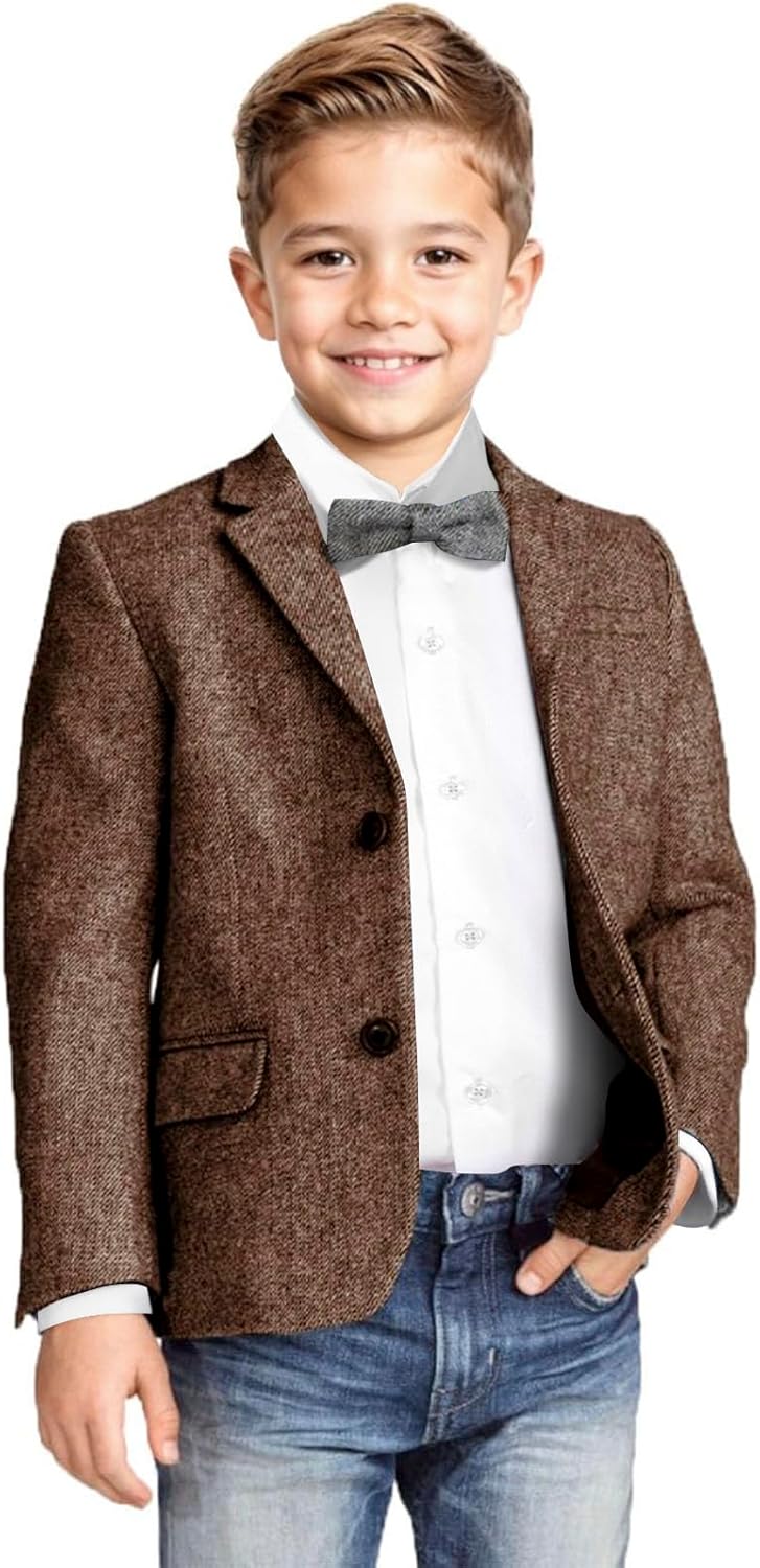 Boys Blazer Classic Jacket for Boy Wedding Retro Herringbone Casual Jacket Formal Tweed Patterned Sport Coat