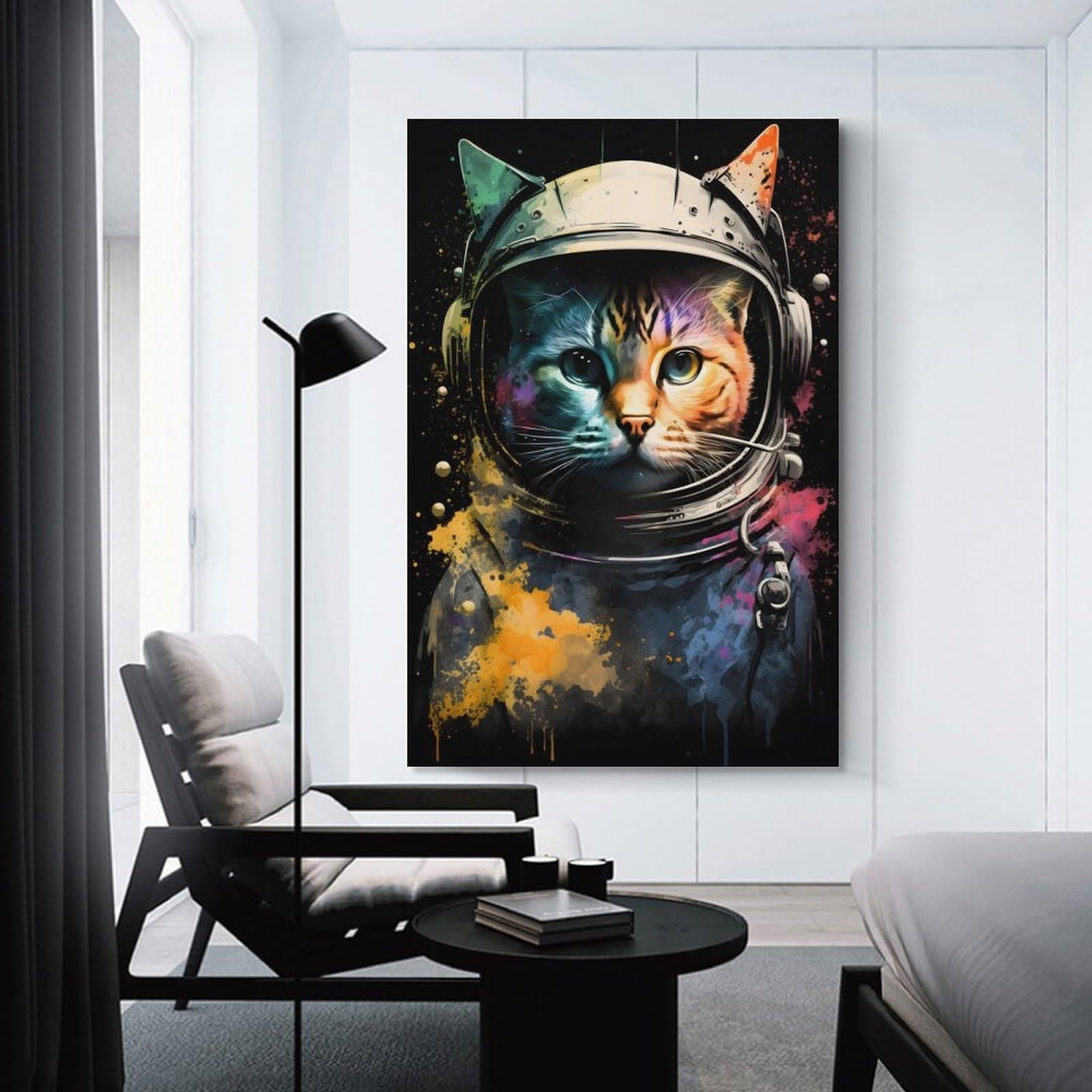 Junmoney Cat Astronaut Painting Wall Decor Canvas Print, 20x30inch(50x75cm), for Wall Displays, Bedrooms Or Room Updates, Wall Decor Suited to Curated Displays