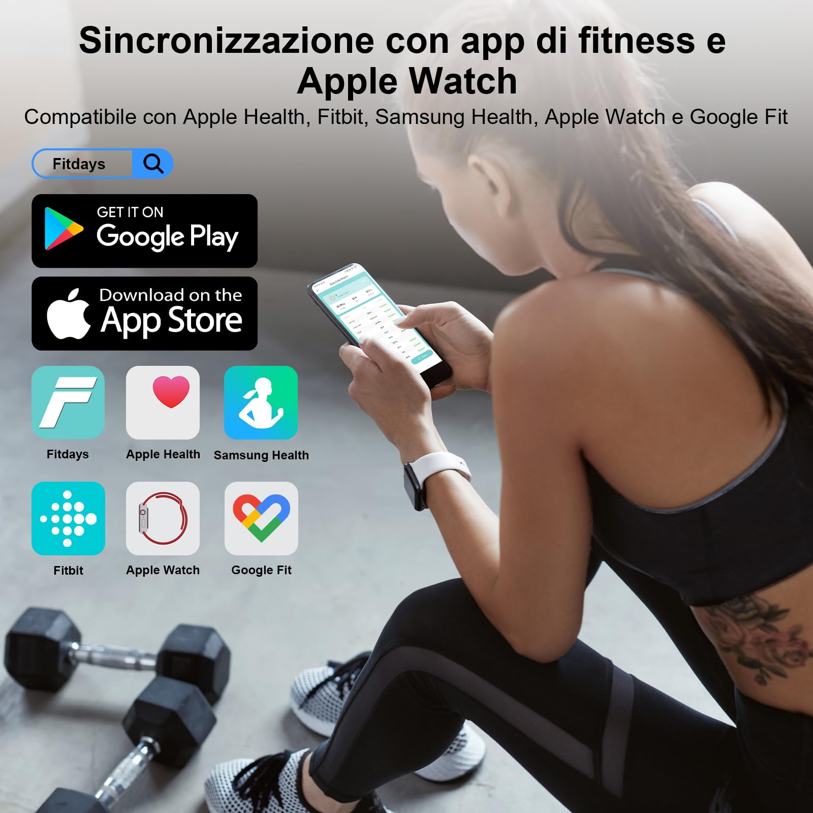 Healthkeep Bilancia per il Grasso Corporeo con Massa Muscolare, 15 Dati del Corpo con Analisi del Grasso Corporeo, Smart Bilancia con APP, Ampio Display VA, Verde Iridescente