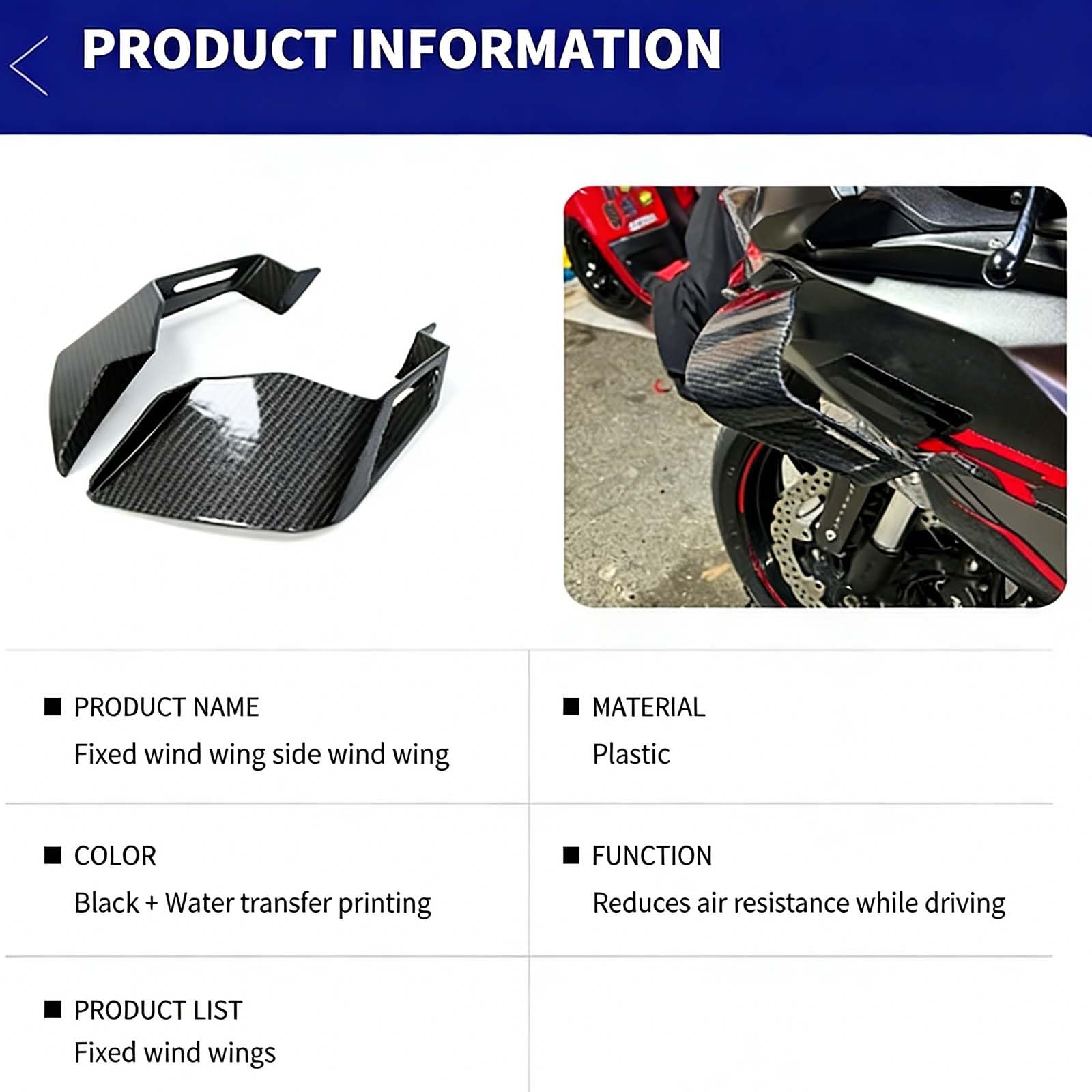 Aerodynamischer Flügel für Kymco CV3 2022-2026 Motorrad Seitenspoiler Frontverkleidung Winglets Carbon Optik Schwarz Windabweiser Sport Tuning Zubehör, Carbon Fiber Texture