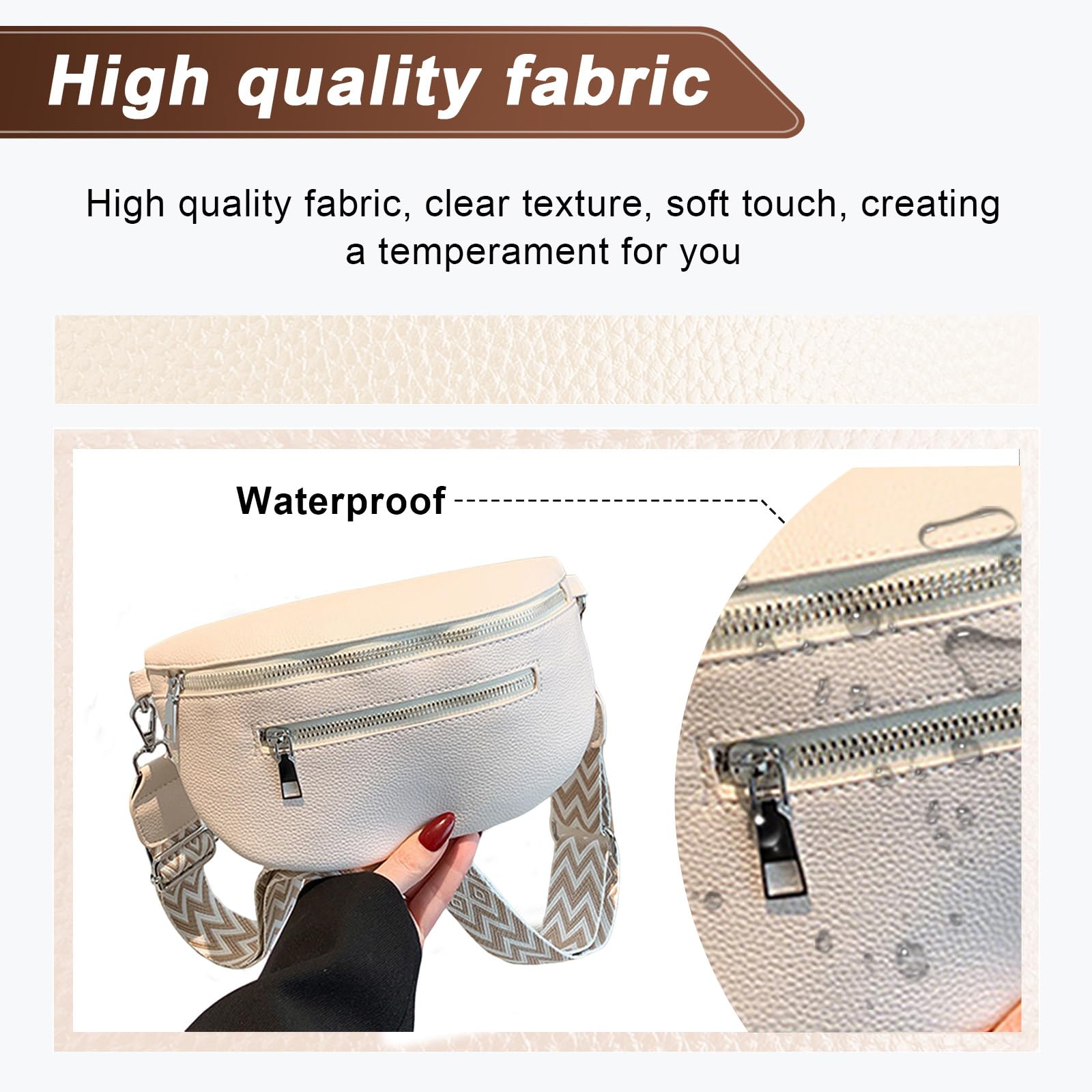 Sac Bandoulière Femme Large Bandoulière Sacs Banane Ville 24,5 * 14,5 cm Cuir Végan Pochette Femme Élégant Réglable Cadeau pour Voyages et Quotidien