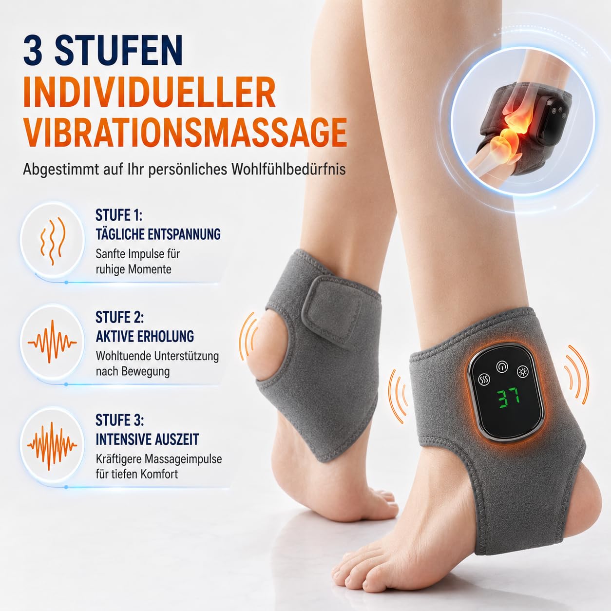 Fussmassagegerat Elektrisch Testsieger 3-in-1 Massagegerät Füße Mit Wärme Und Vibration Für Knöchel, Kabelloser Fußwärmer Wiederaufladbar Für Zuhause Büro Und Reise (2 Stück)