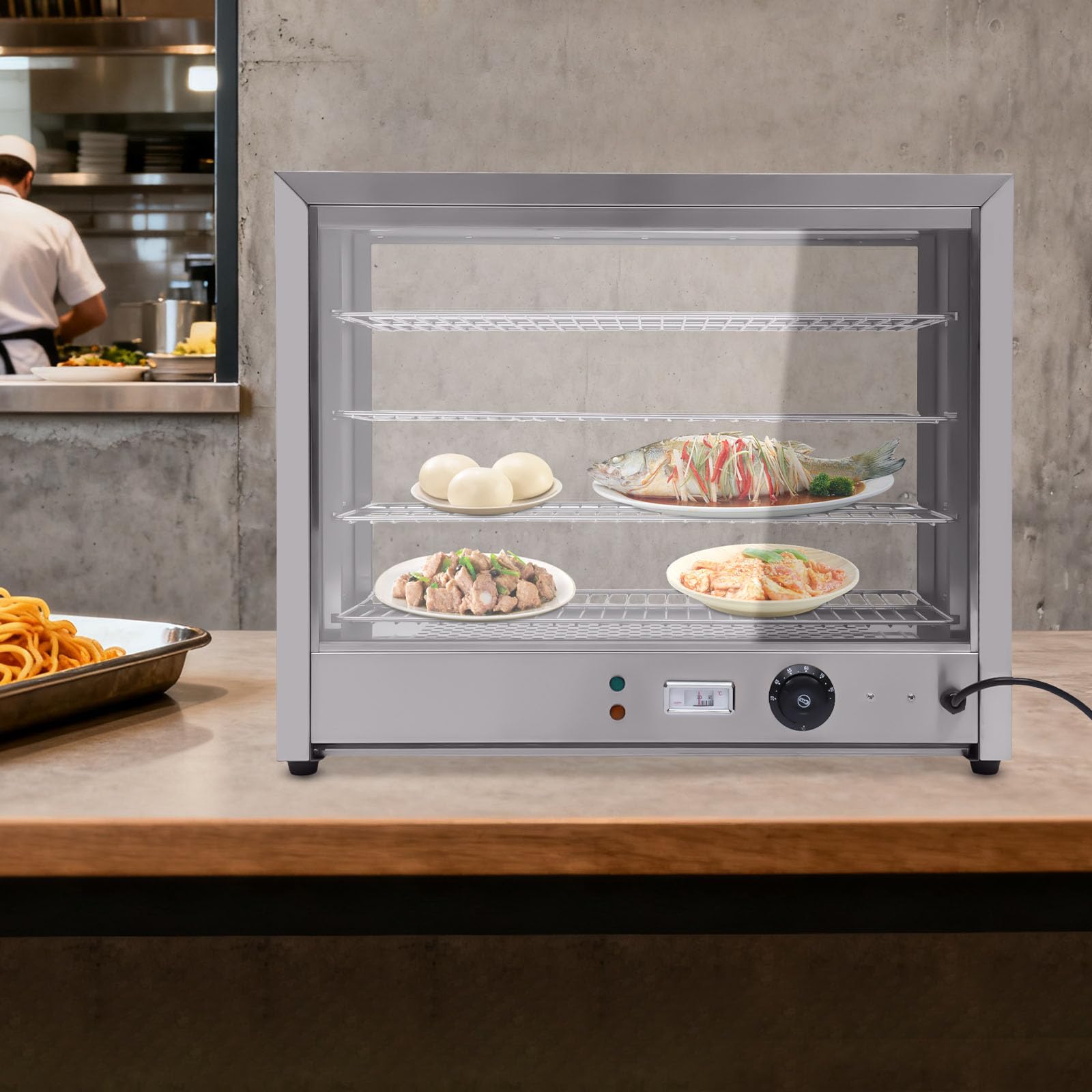 220 V, 30 – 85 °C, 4 pisos, vitrina para mantener el calor, calentador de alimentos, vitrina para mantener caliente, vitrina de encimera, vitrina eléctrica, ideal para comida, gasolinera, tienda de