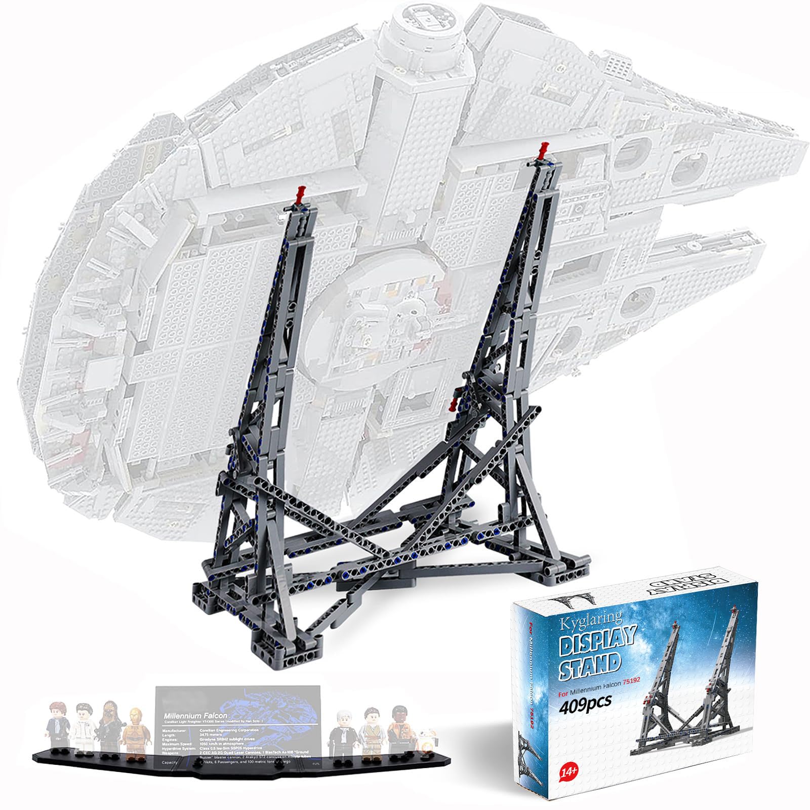 Kyglaring Vertical Display Stand for Leg0 Ultimate Millennium Falcon 75192 Building Blocks Model Set, Creative DIY Bricks Bracket Holder Building Kit with Arcylic Base (409 PCS, No Leg0 Set)