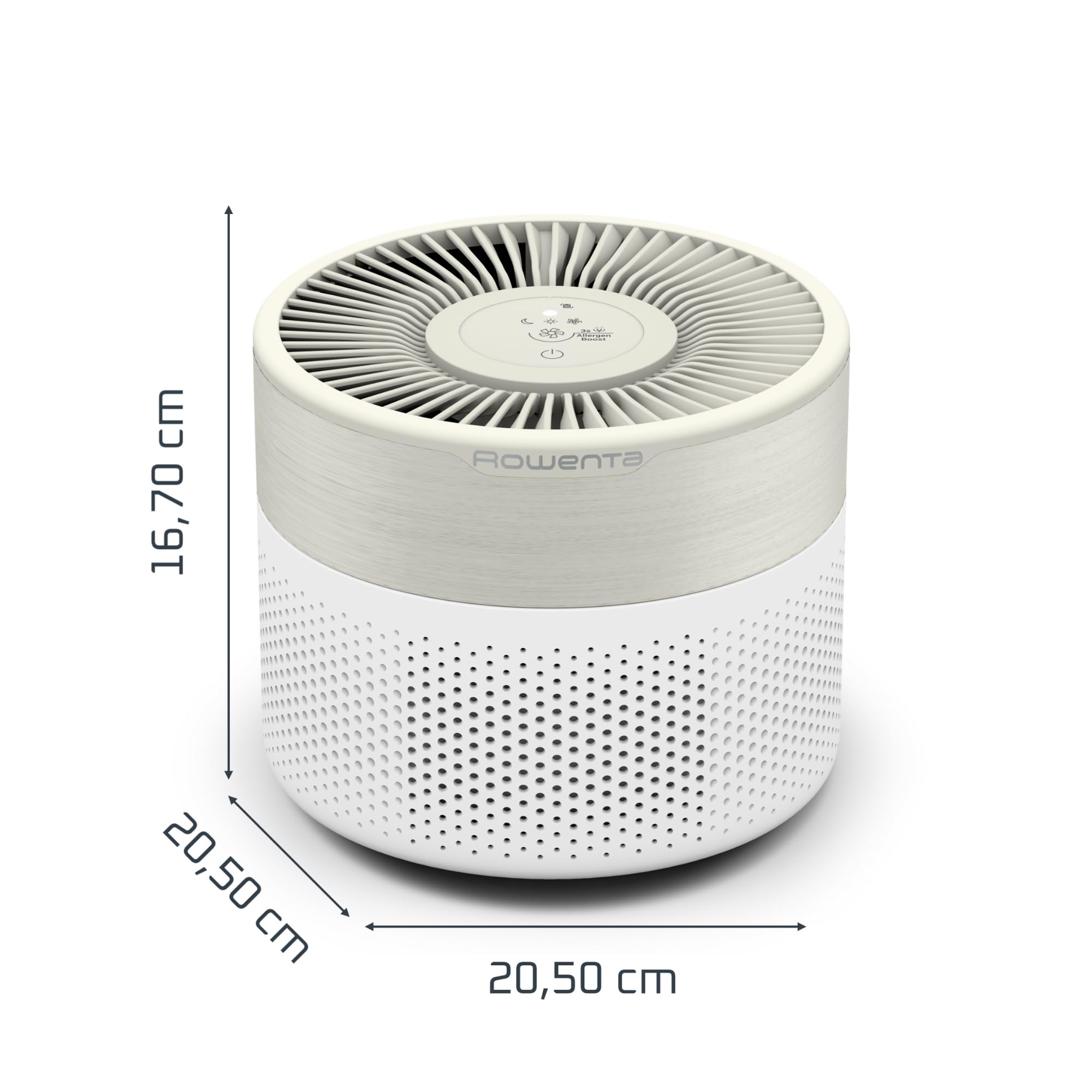 Rowenta Pure Air Mini, Purificatore d'aria, Filtro HEPA, Soggiorni fino a 22 m², 85 m³/h, Molto silenzioso, Riduce i cattivi odori, Motore Effitech, Bianco/Beige, PU1521F0