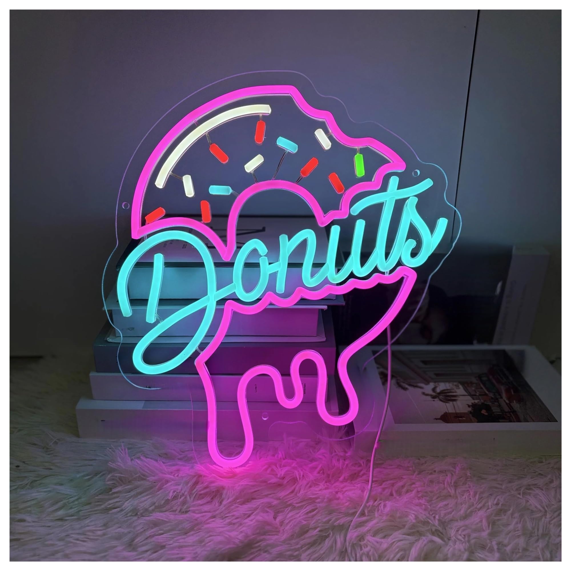 SHOUXI Sign Lamp Donuts Neon Sign Light Dimmable for Donuts Shop Food Restaurant Business Kitchen Dining Room Wall Decor(A,50cm)