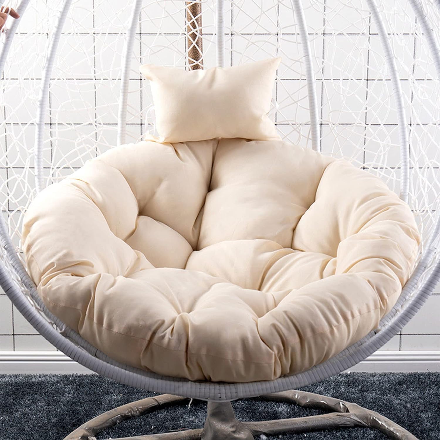 MIDUOLAI Outdoor Hanging Egg Chair Cushion, Washable Hanging Basket Chair Cushion, Basket Egg Chair Cushion with Headrest Pillow,F,105CM