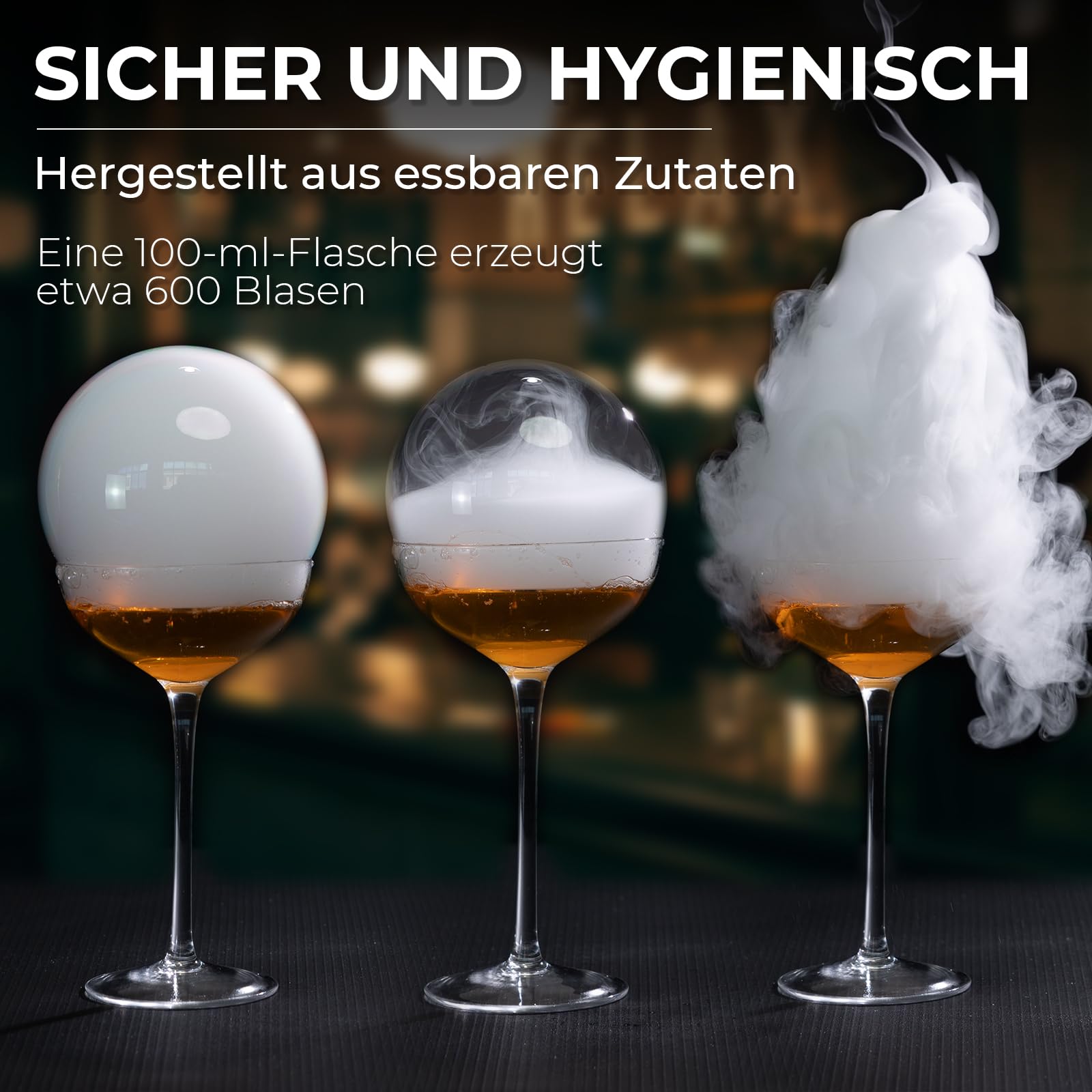 Mélange de bulles de savon comestible pour cocktail - 4 bouteilles de 100 ml - Mélange de pistolets à bulles non toxiques pour boissons - 600 bulles par bouteille - Cadeau pour barman et mixologie