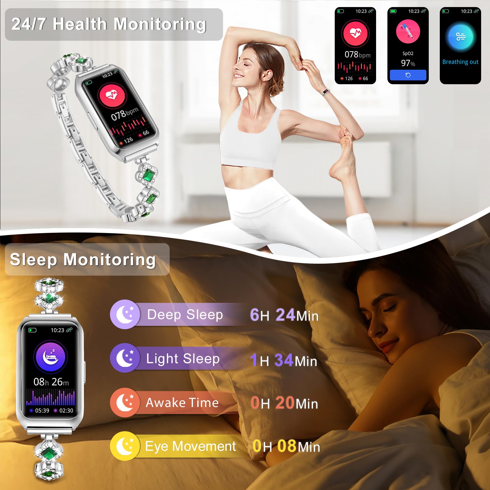Smartwatch Damen 1.47" HD-Display Fitnessuhr Herzfrequenz SpO2 Schlaf IP68 Wasserfest Sportmodi Smart Watch iOS Android