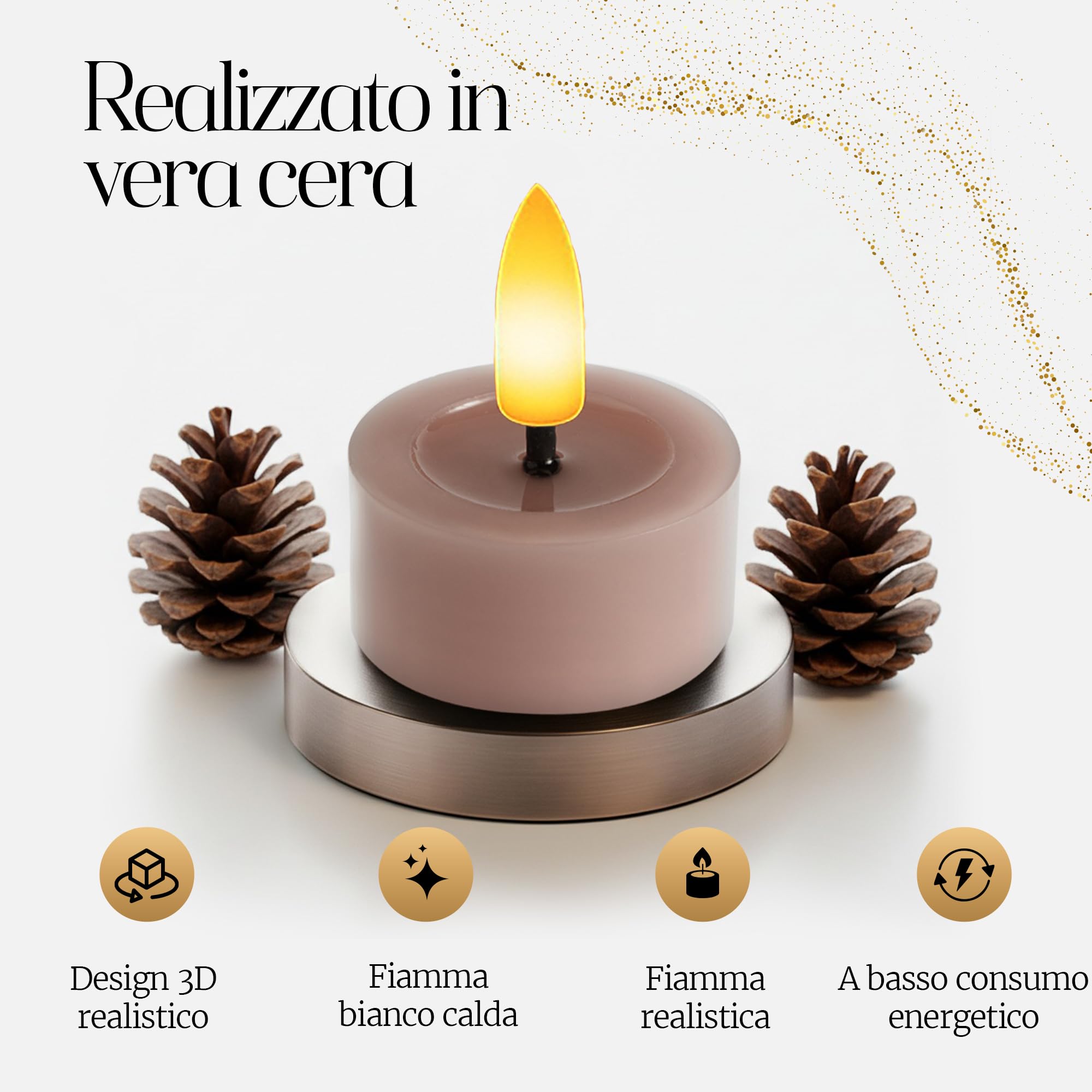Meisterhome Set di 12 lumini a LED, senza fiamma, con luce tremolante, Ø 4,5 cm, altezza 2,5 cm, vera cera, con timer e telecomando, funzionamento a batteria, luce bianca calda