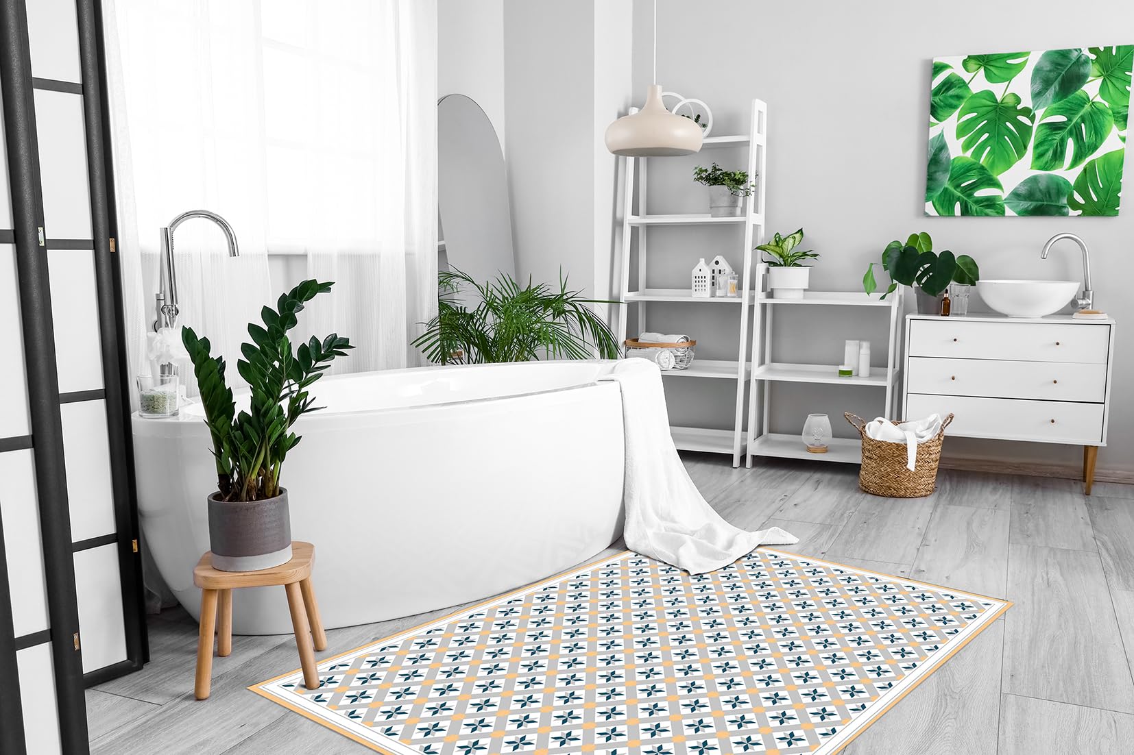 DobleUve Estudio Alfombra Vinílica Hidráulica 23 | Color Amarillo | 65x140 cm | Alfombra Cocina Lavable Antideslizante | Alfombra Vinilica | Suelo Vinílico | Alfombra Vinilo Salón