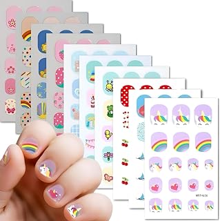 10 Sheets Kid Nail Stickers Colorful Nail Stickers for Nail Art 3D Self-Adhesive Nail Decals Animals Fruits Flowers Nails Design Colorful Kid Nails Supplies for Girls Decoration Set