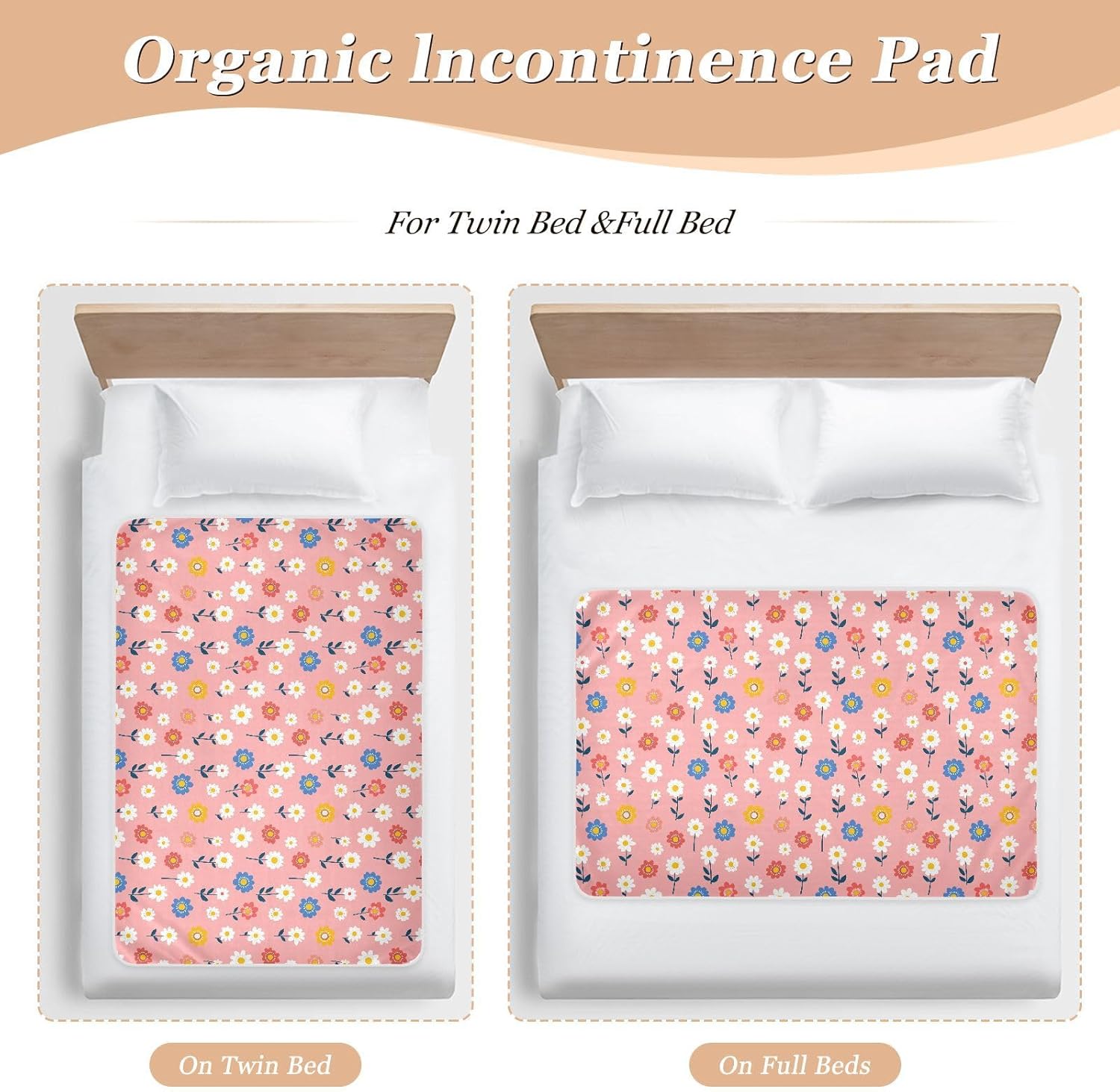 Little Fresh Peach Cute Flowers Extra Large Resuable Diaper Mats Highly Absorbent Bed Wetting Pads Leakproof Quick Drying Diaper Pads for Kids Adults Pets , 52" L x 34" W