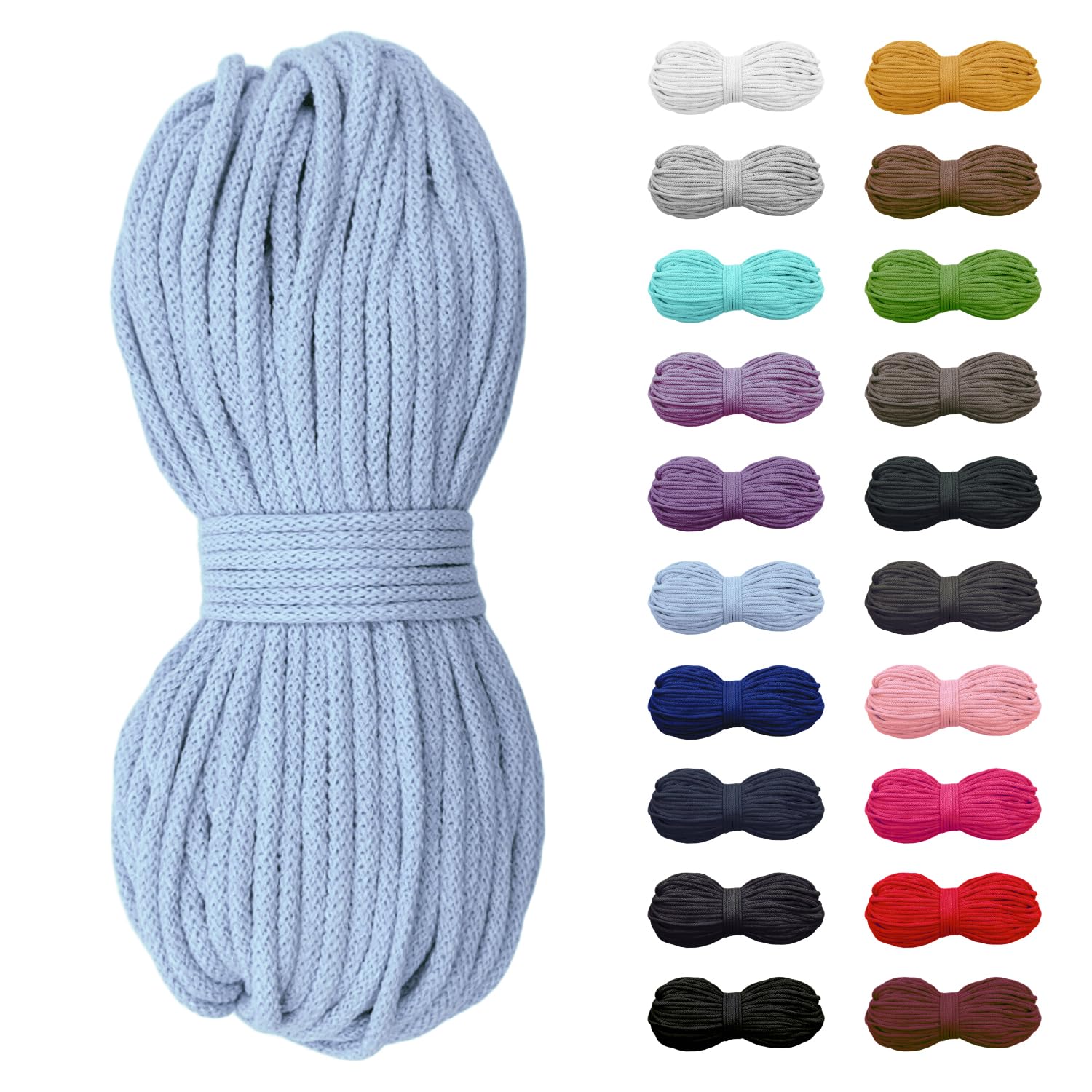 5m Baumwollkordel 5mm, Kordel, Schnur, Turnbeutel, 21 Farben (Himmelblau)