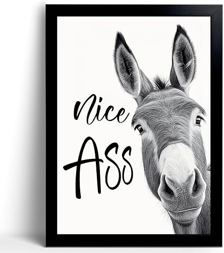 Decoración de baño con estampado de animales de burro  Nice Ass Quotes - Cartel de baño, divertida decoración de baño, arte de pared, póster, citas,