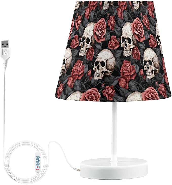ALAZA Human Skeleton Sugar Skull Decor Bedside Table Lamp with USB Port 3 Color Temperatures LED Desk Lamp for Bedroom Office M