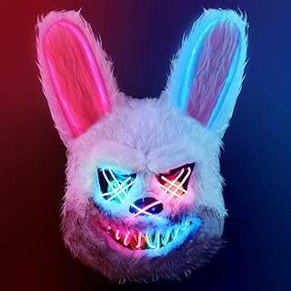 ZONESTA Halloween Mask Purge Mask Light Up,LED Mask Scary Mask Furry Mask Bunny Mask Bloody Plush Creepy Cosplay Scary Halloween Costumes