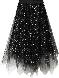 Saia feminina evasê com cintura elástica de tule, saia midi de tule, saia de cintura alta, vestido de malha cor lisa